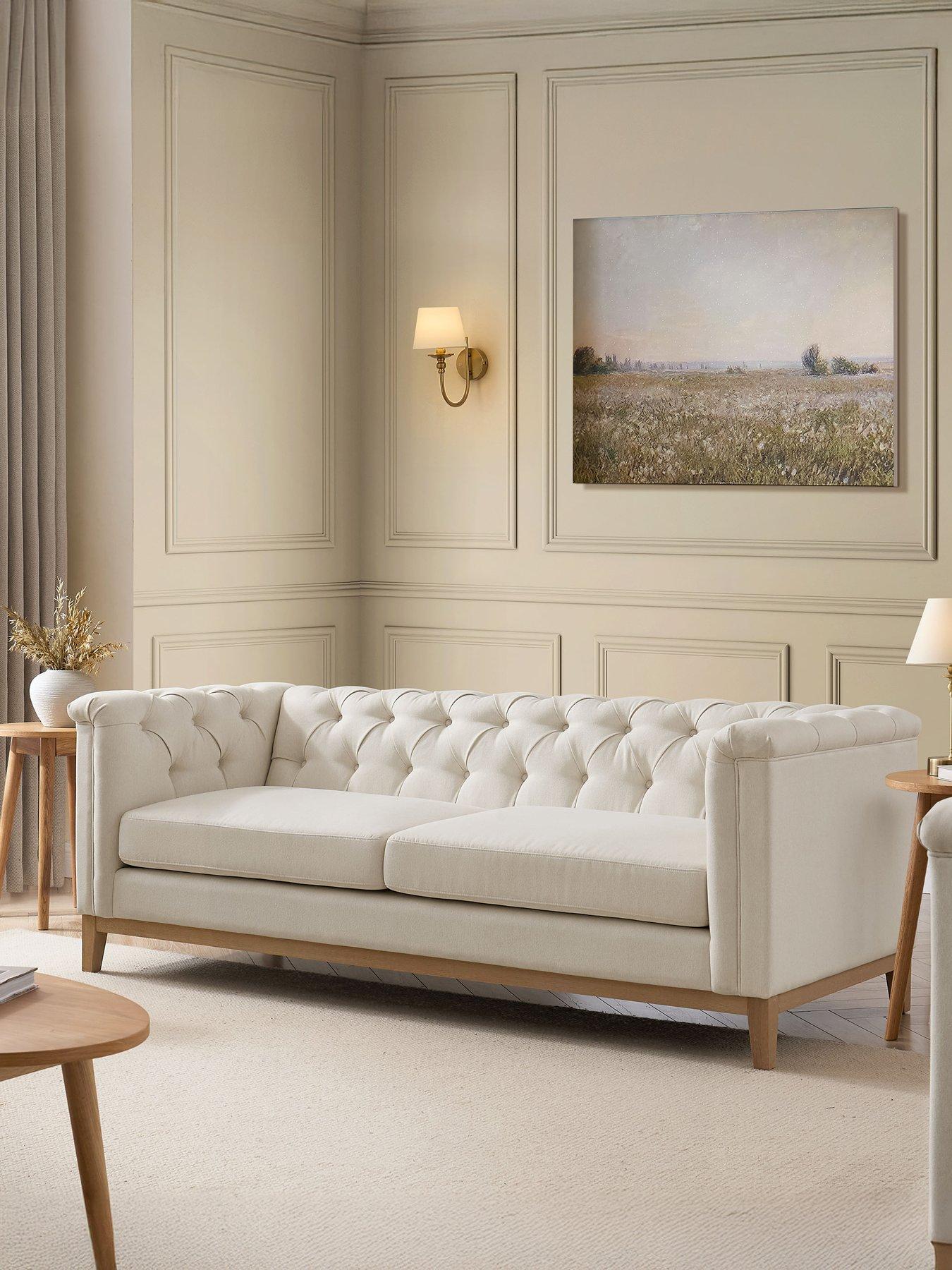 Dusk Chesterfield Linen 3 Seater Sofa - Cream Linen