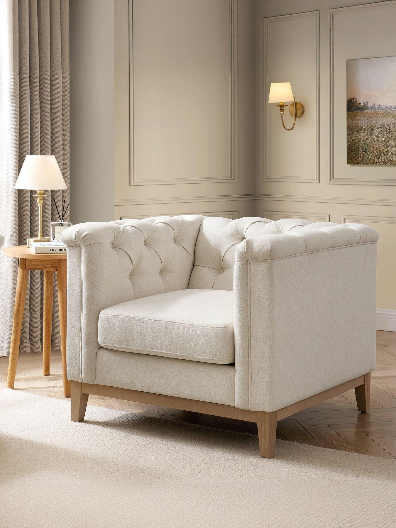 Dusk Chesterfield Linen Armchair - Cream Linen