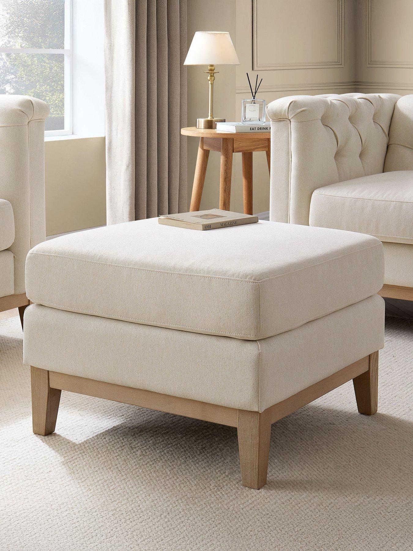 Dusk Chesterfield Linen Pouffe - Cream Linen