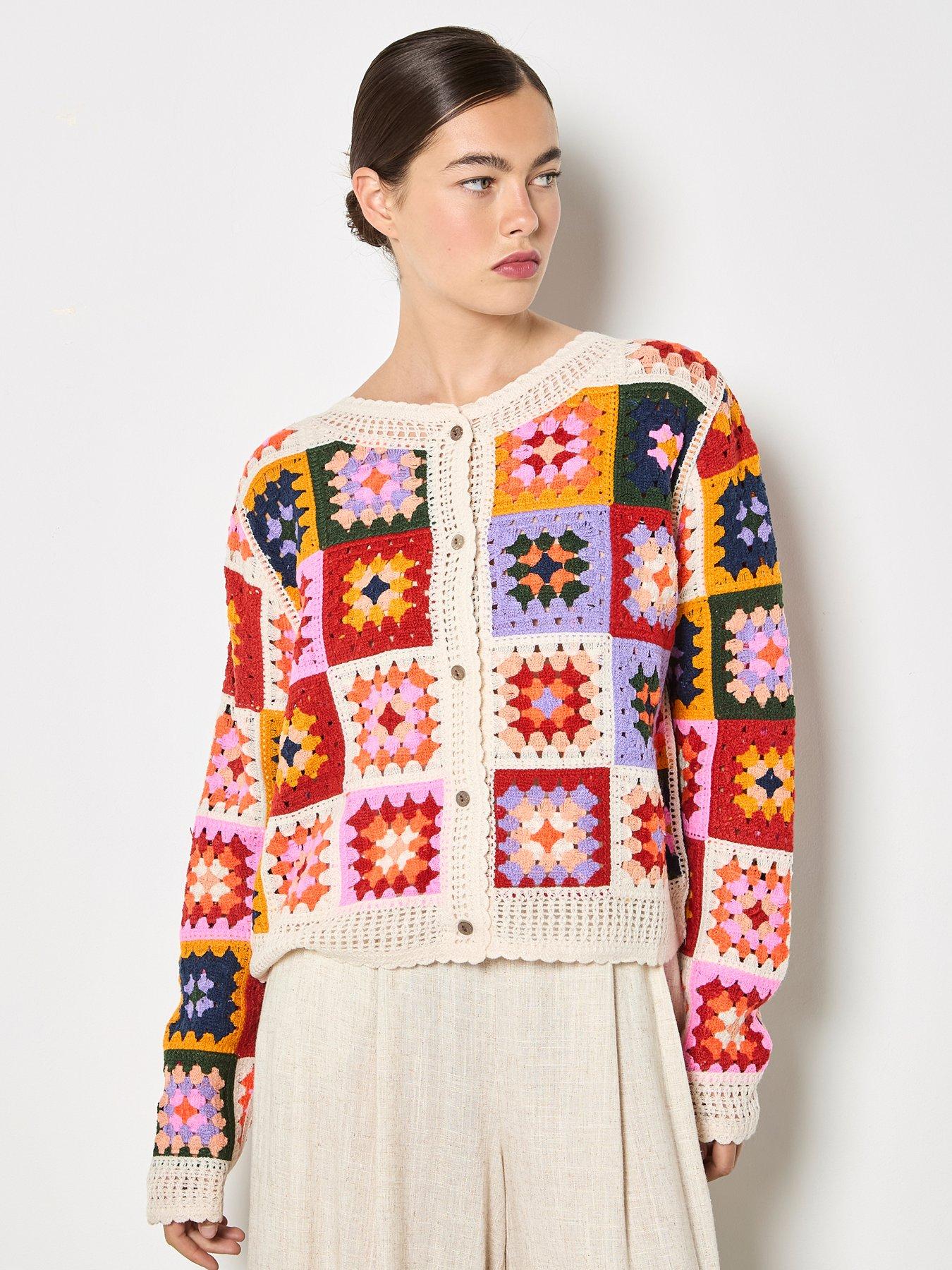 Apricot Bright Crochet Squares Cardigan