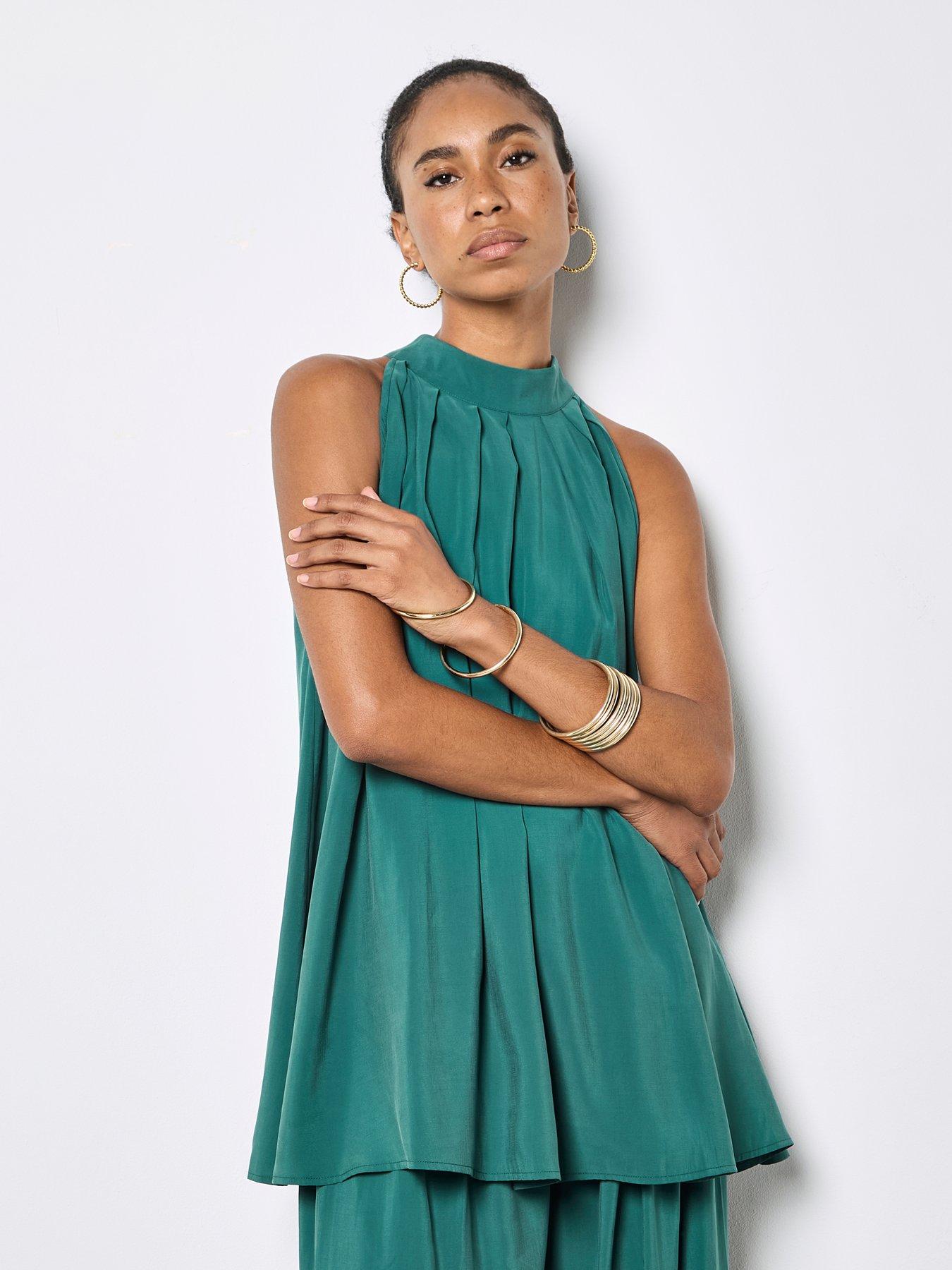 Apricot Pleat Detail Tunic Top, Green, Size Xxl, Women