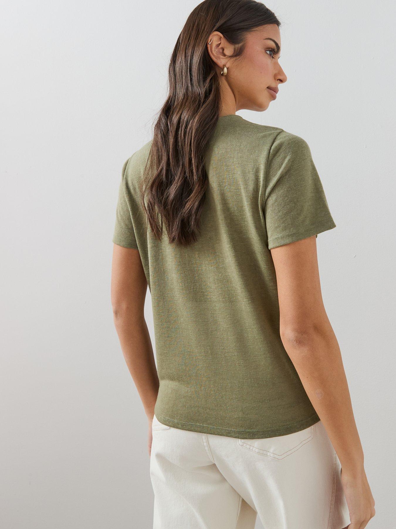 Image 2 of 7 of The Very Collection Linen Look Crew Neck T-shirt - Khaki