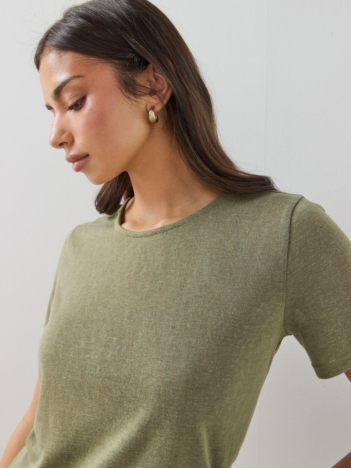 Image 5 of 7 of The Very Collection Linen Look Crew Neck T-shirt - Khaki