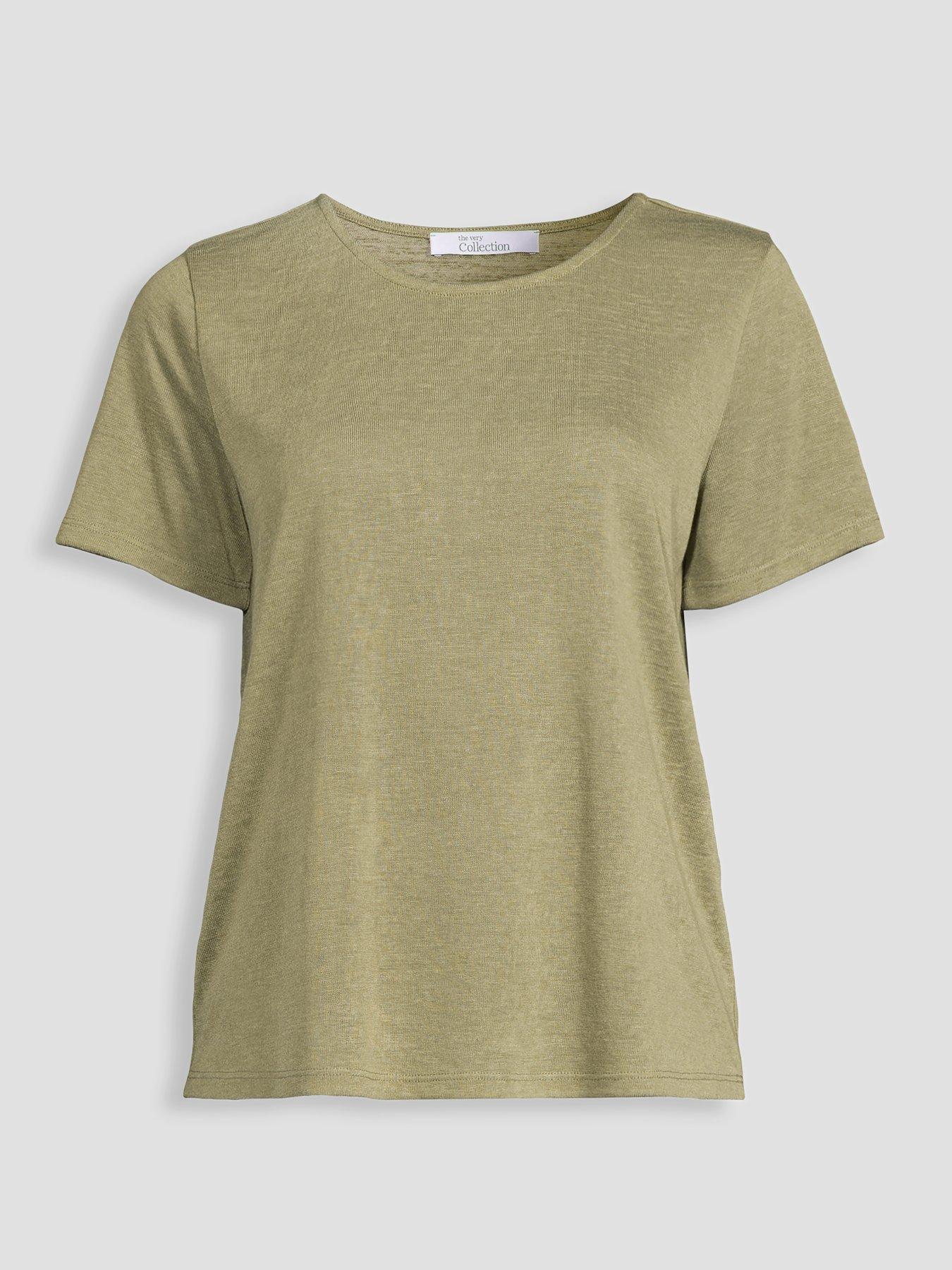 Image 7 of 7 of The Very Collection Linen Look Crew Neck T-shirt - Khaki