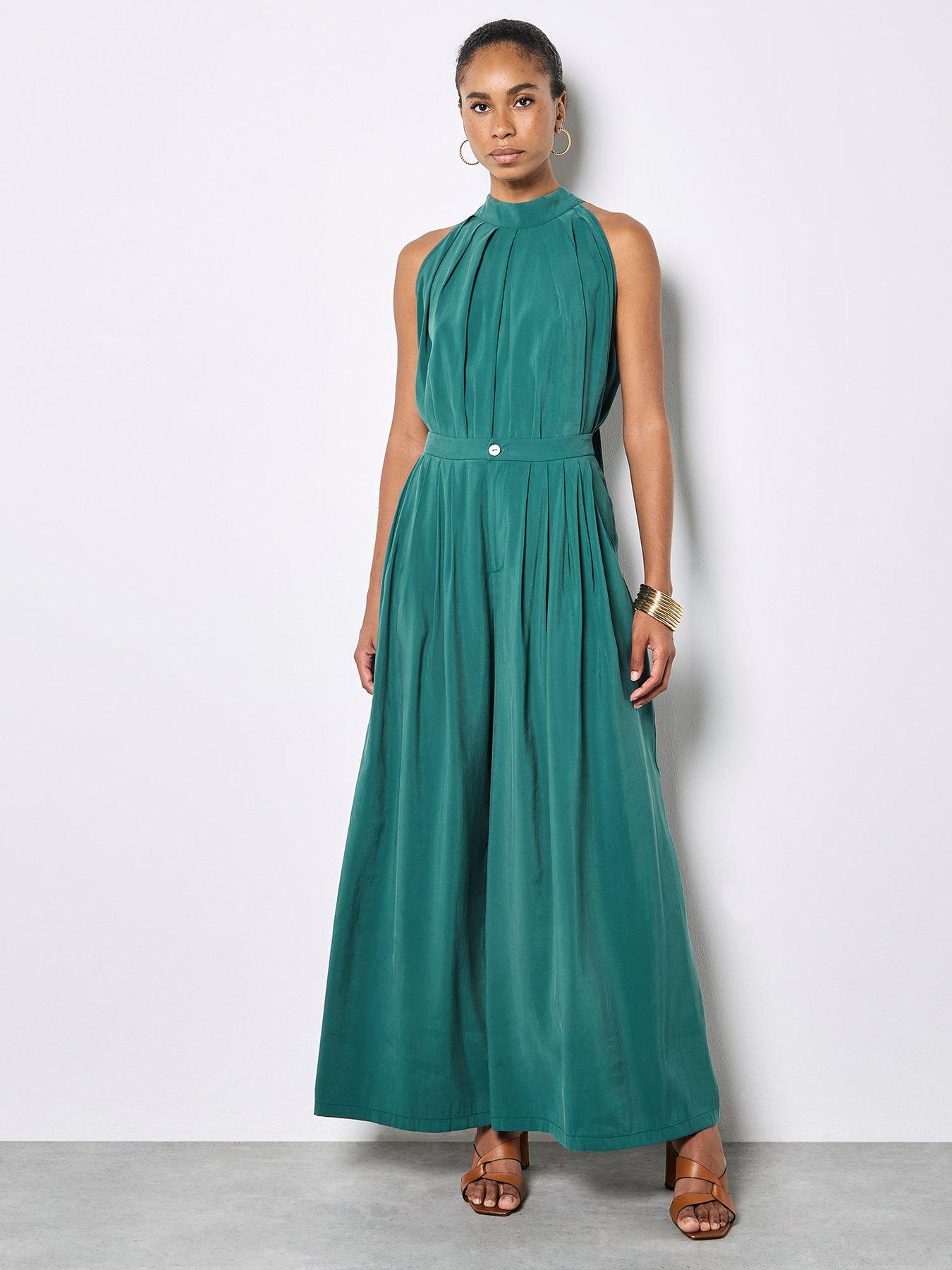 Apricot Pleat Detail Super Wide Trouser, Green, Size Xs, Women