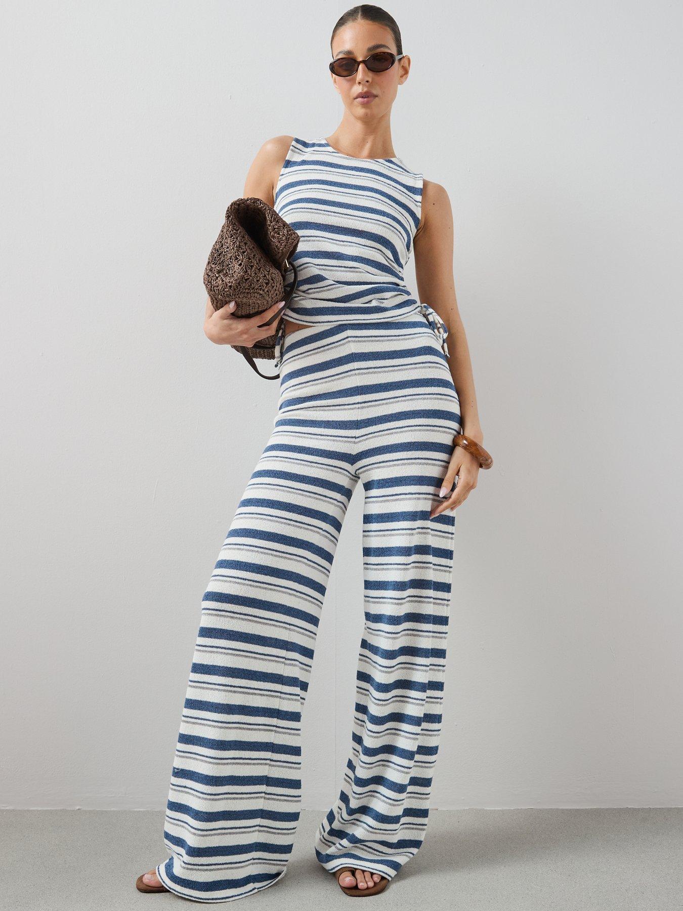Image 1 of 7 of The Very Collection Wide Leg Co-ord Trousers- Stripe