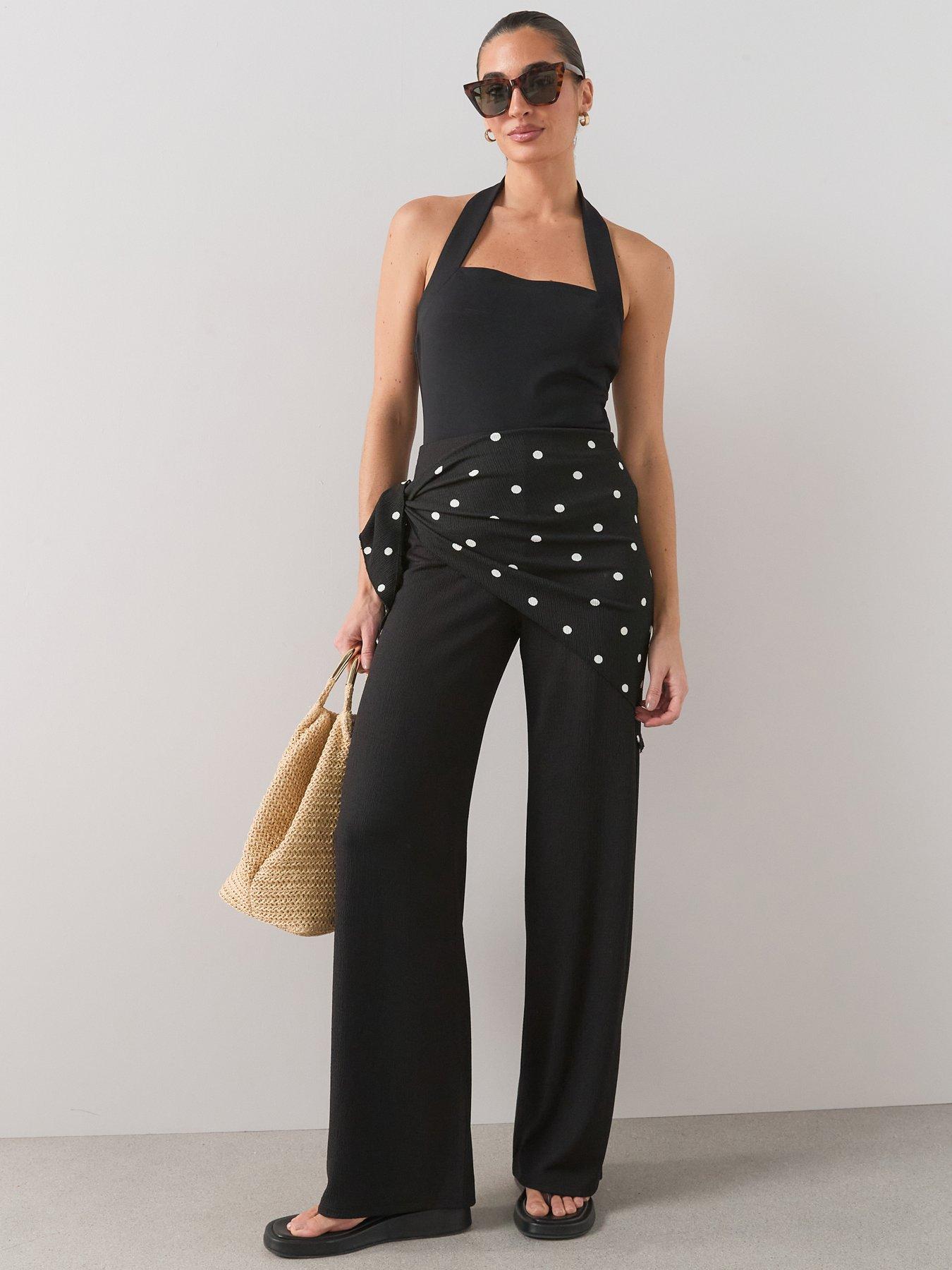 The Very Collection Printed Wrap Waist Wide Leg Trouser - Black
