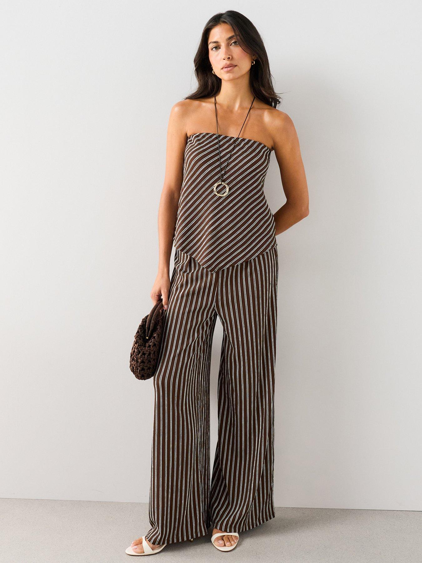 Image 1 of 7 of The Very Collection Textured Wide Leg Co-ord Trousers-stripe - Multi