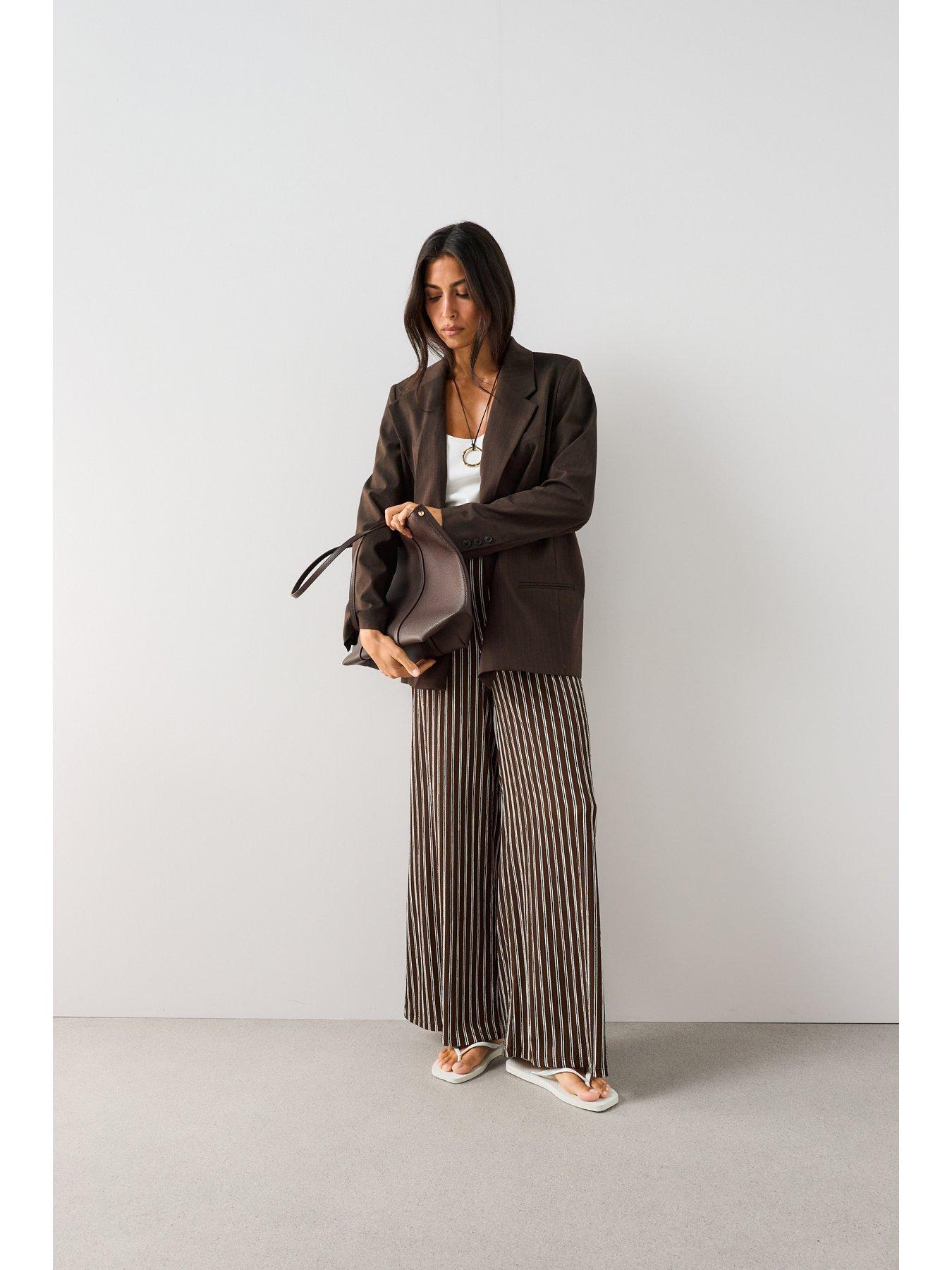 Image 6 of 7 of The Very Collection Textured Wide Leg Co-ord Trousers-stripe - Multi