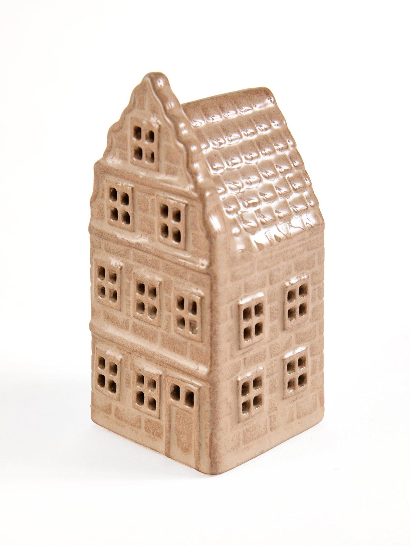 Image 5 of 7 of The Very Collection Set of 2 Light Up Ceramic Beige Houses Christmas Decoration