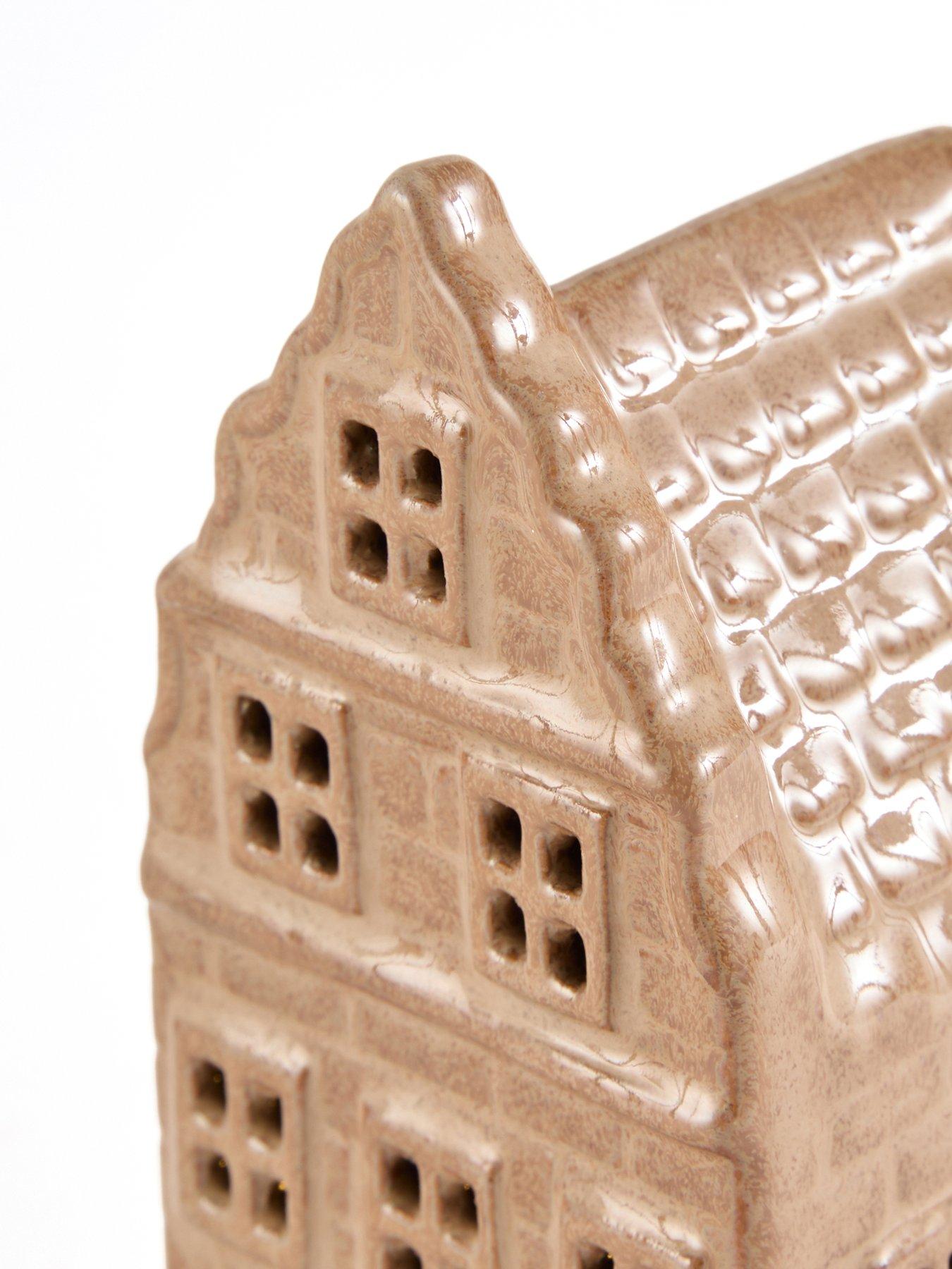 Image 6 of 7 of The Very Collection Set of 2 Light Up Ceramic Beige Houses Christmas Decoration