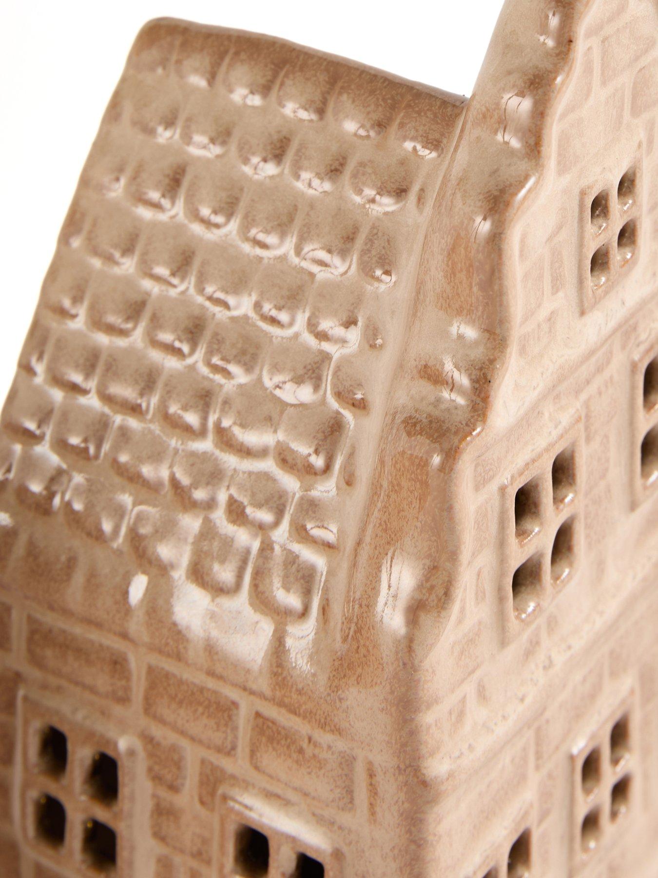 Image 7 of 7 of The Very Collection Set of 2 Light Up Ceramic Beige Houses Christmas Decoration