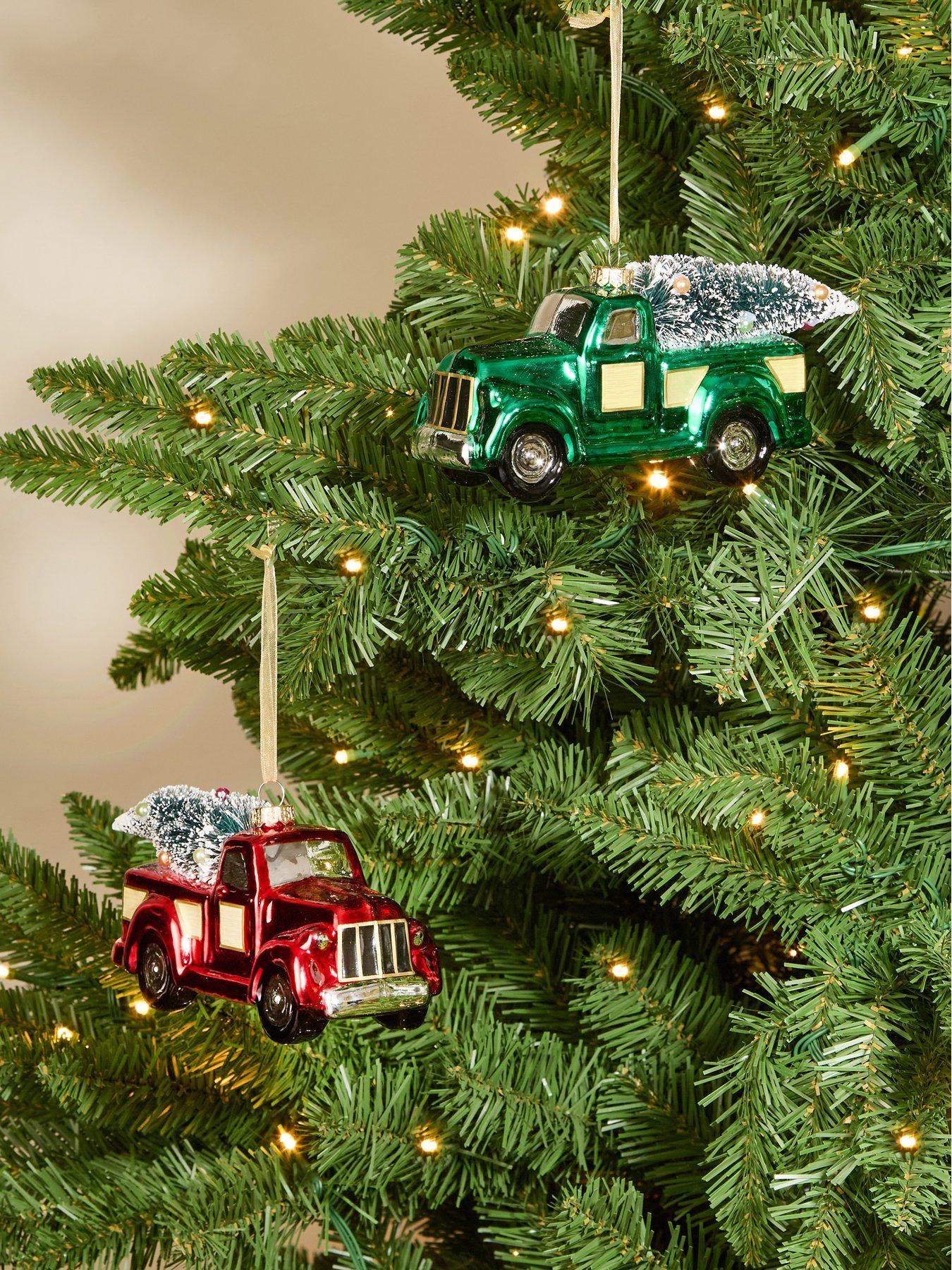 Image 1 of 3 of The Very Collection Green and Red Glass&nbsp;Truck Christmas Tree Baubles