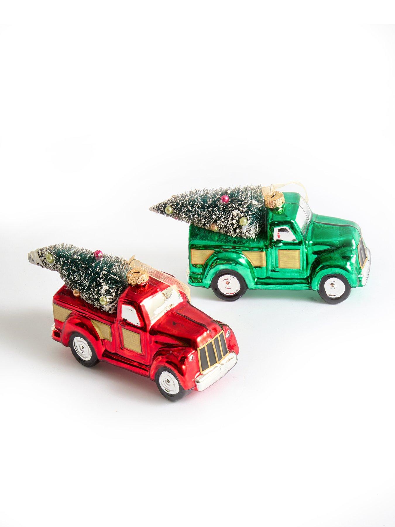 Image 2 of 3 of The Very Collection Green and Red Glass&nbsp;Truck Christmas Tree Baubles