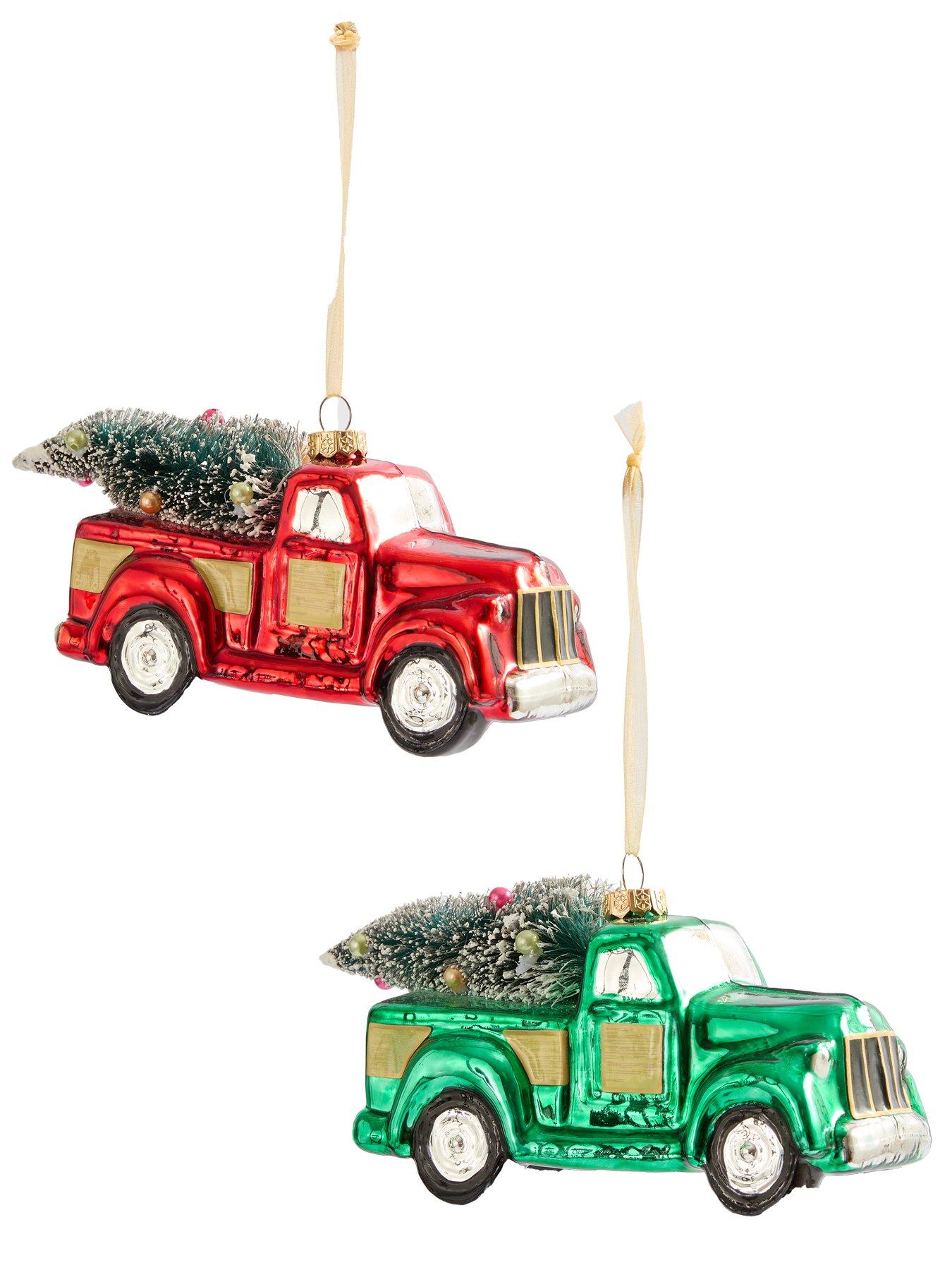 Image 3 of 3 of The Very Collection Green and Red Glass&nbsp;Truck Christmas Tree Baubles