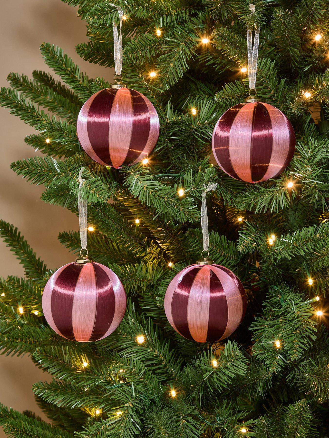 Image 1 of 3 of The Very Collection Set of 4 Striped Christmas Tree Baubles - Pink/Purple