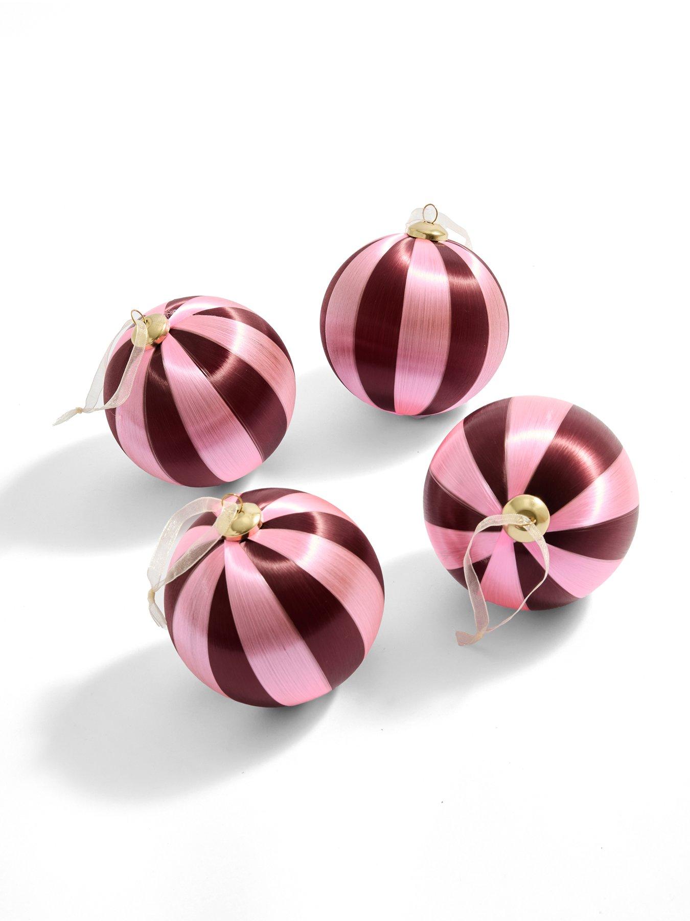 Image 2 of 3 of The Very Collection Set of 4 Striped Christmas Tree Baubles - Pink/Purple