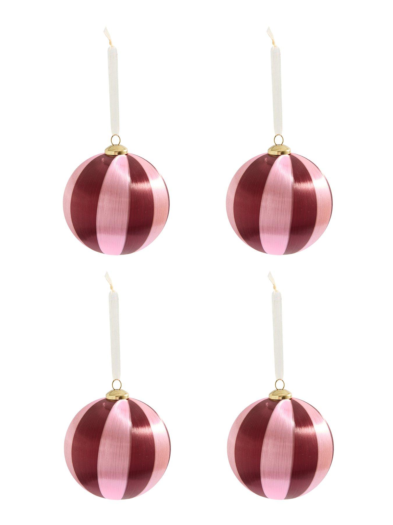 Image 3 of 3 of The Very Collection Set of 4 Striped Christmas Tree Baubles - Pink/Purple