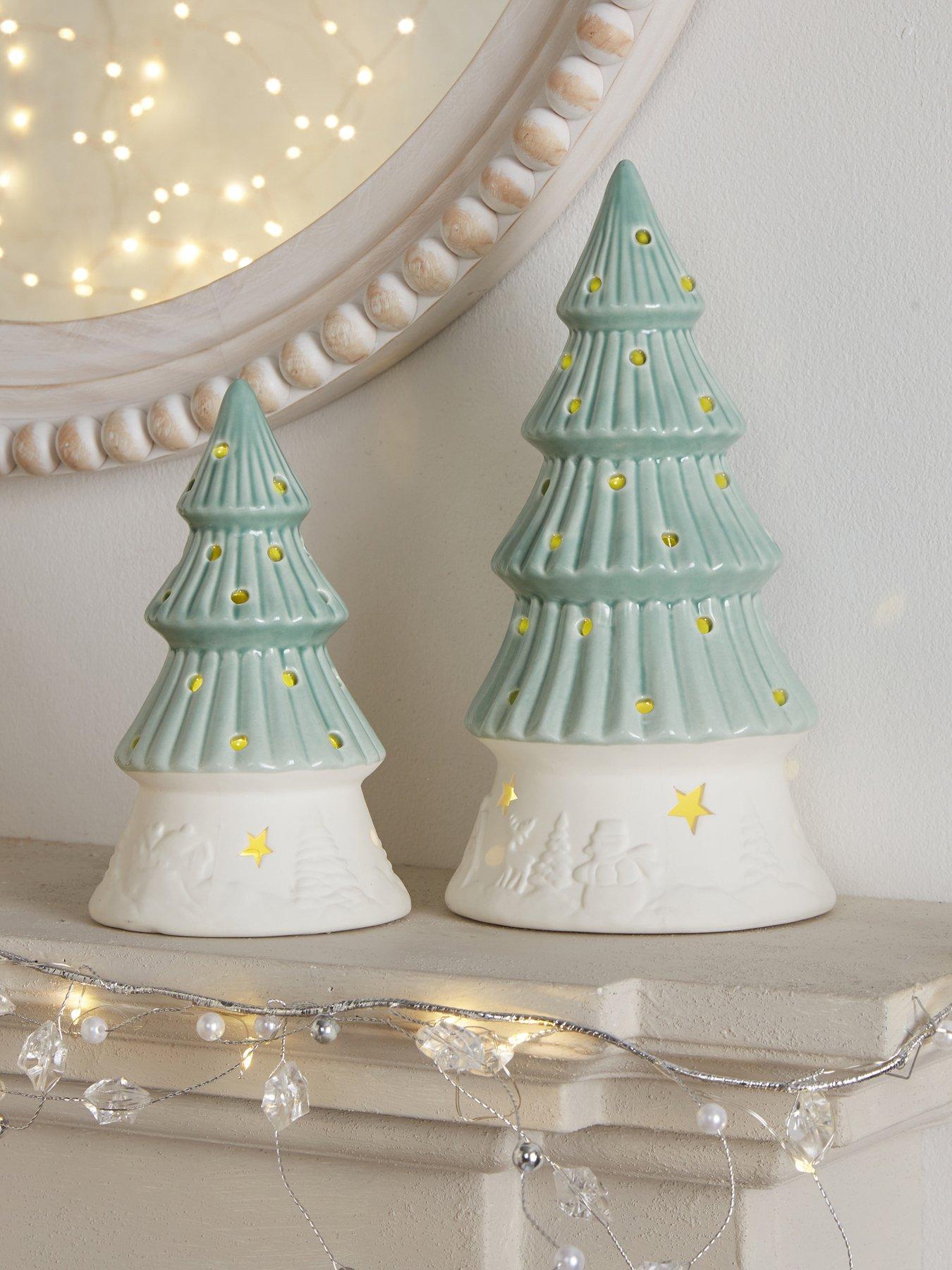 Image 1 of 7 of The Very Collection Set Of 2 Light Up Ceramic&nbsp;Christmas&nbsp;Trees