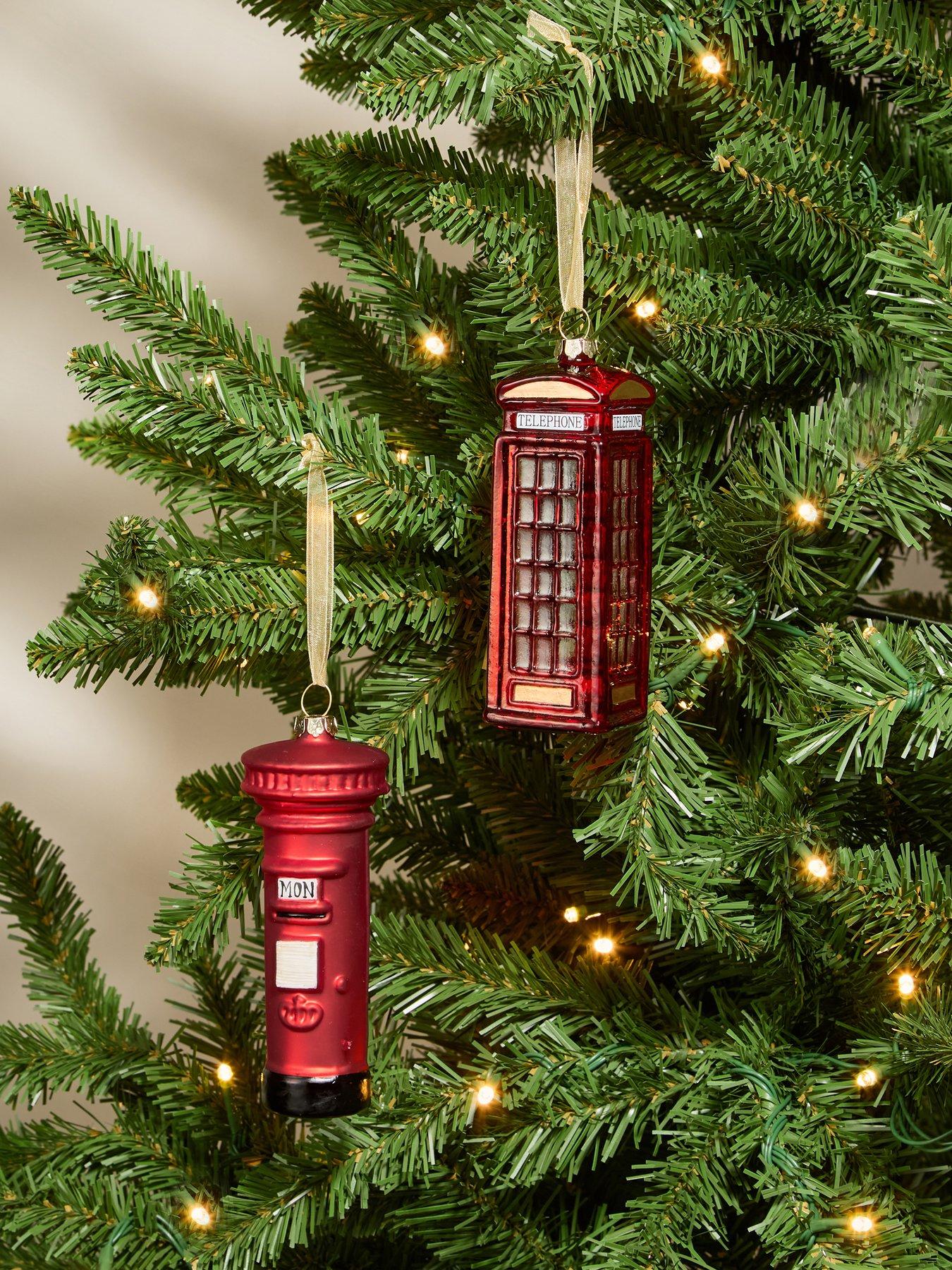 Image 1 of 3 of The Very Collection Set of 2 Post Box and Phone Box Glass Christmas Tree&nbsp;Baubles