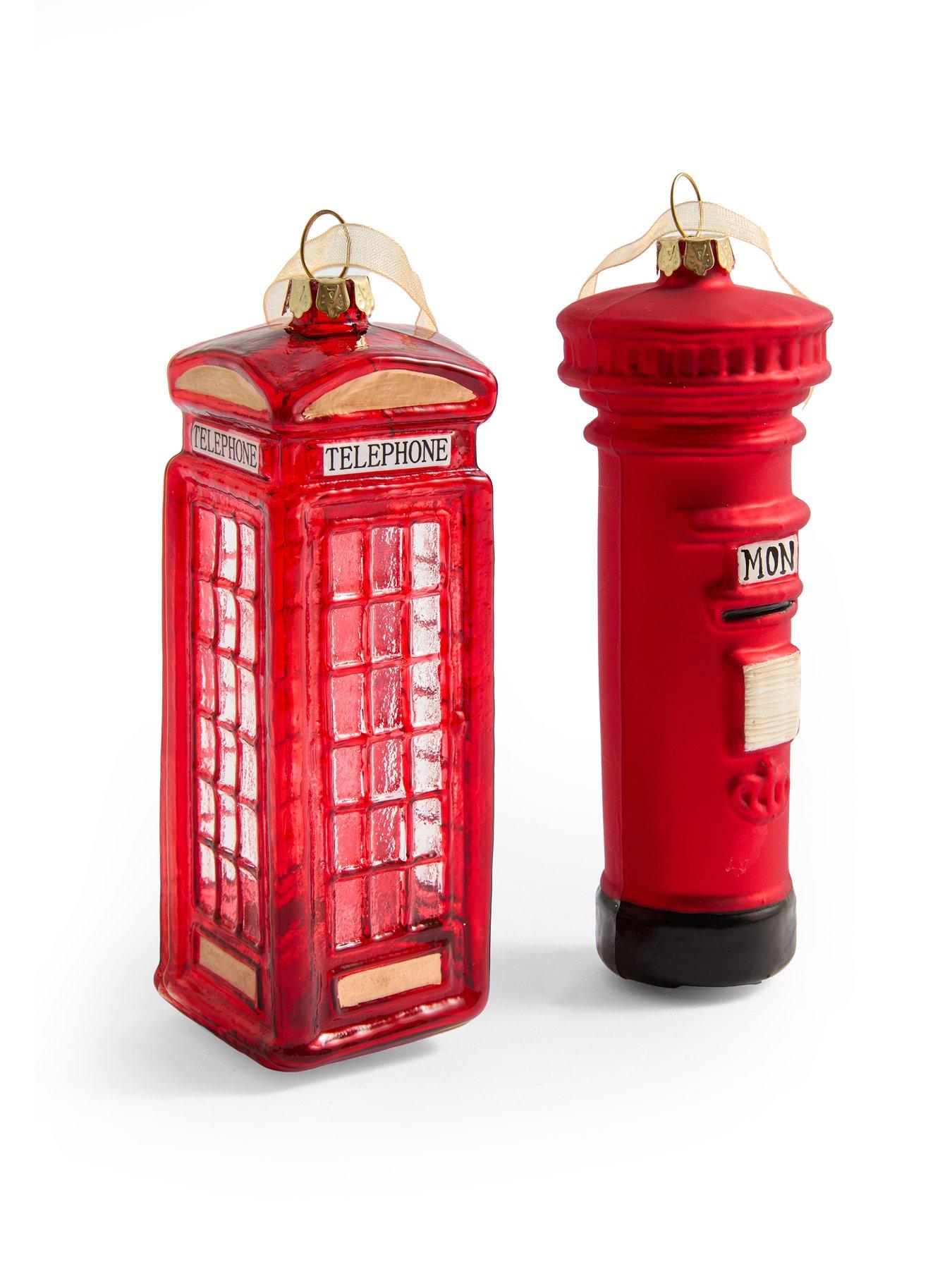 Image 2 of 3 of The Very Collection Set of 2 Post Box and Phone Box Glass Christmas Tree&nbsp;Baubles