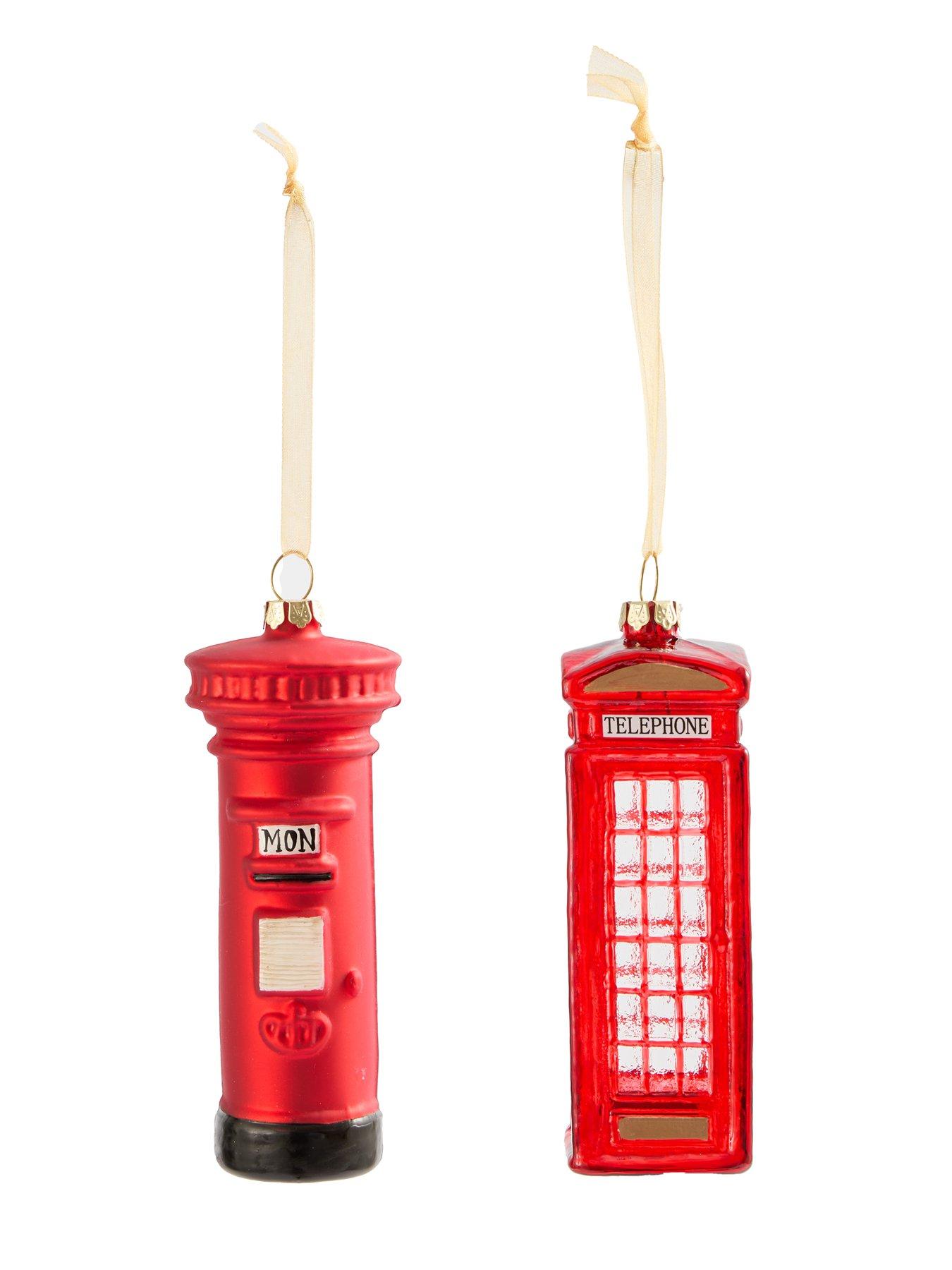Image 3 of 3 of The Very Collection Set of 2 Post Box and Phone Box Glass Christmas Tree&nbsp;Baubles