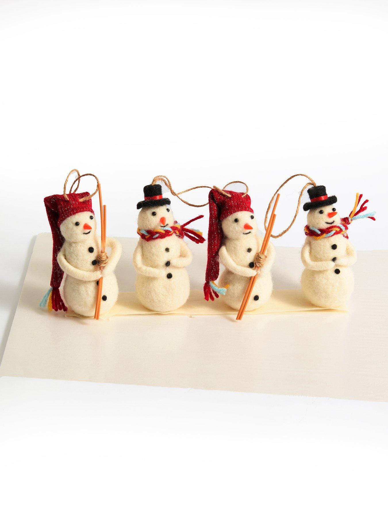 Image 2 of 3 of The Very Collection Set of 4 Needle Felt Snowman Christmas Tree&nbsp;Baubles