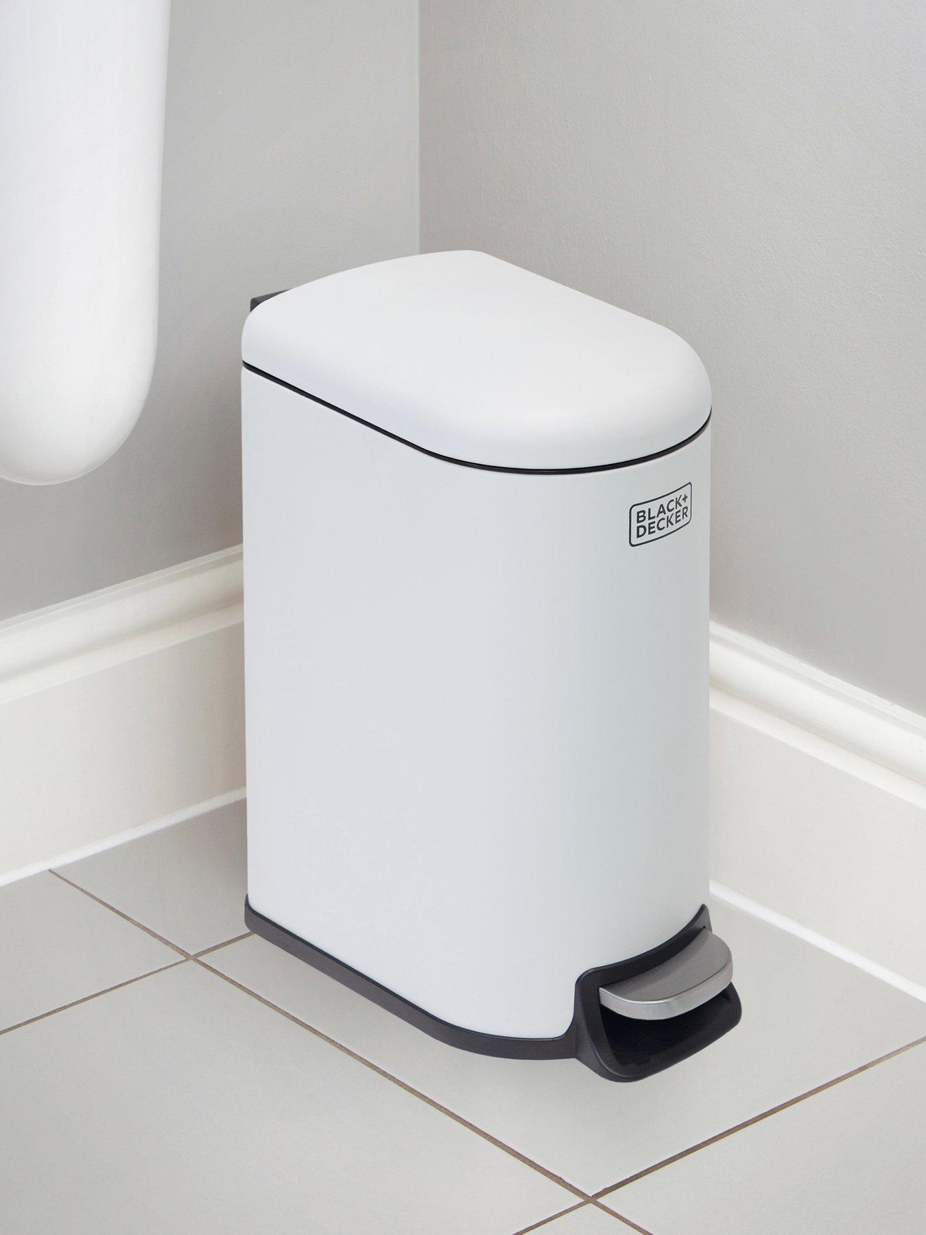 Black & Decker B+d 10l Curved Slim Line Pedal Bin - White