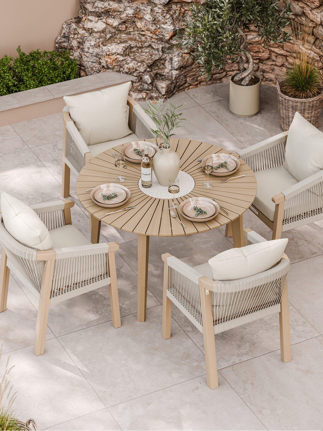 Image 1 of 7 of Royalcraft Roma 4-Seater Round Sunray Table&nbsp;with Terrazzo and 4&nbsp;Chairs