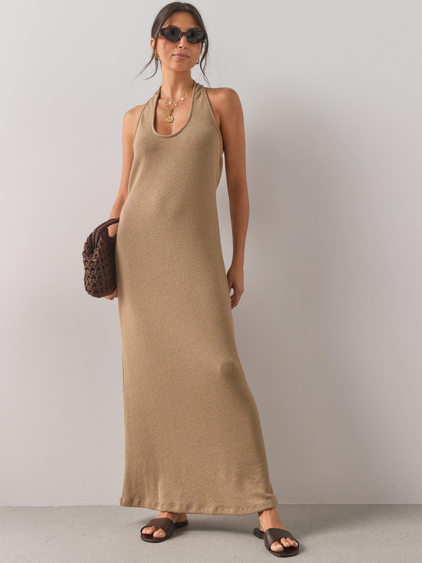 Image 1 of 6 of The Very Collection Halter Maxi Dress- Neutral