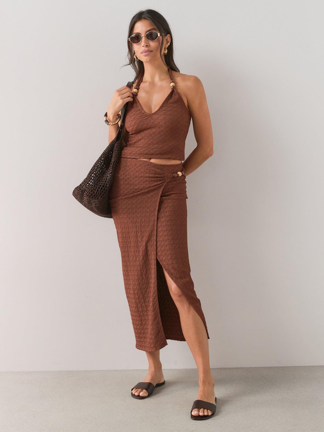 The Very Collection Bead Textured Wrap Midaxi Skirt - Brown