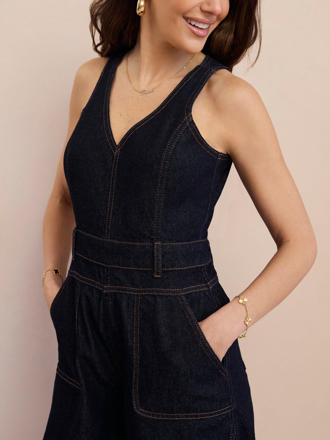 Image 4 of 5 of Michelle Keegan Barrel Leg Jumpsuit - Dark Wash