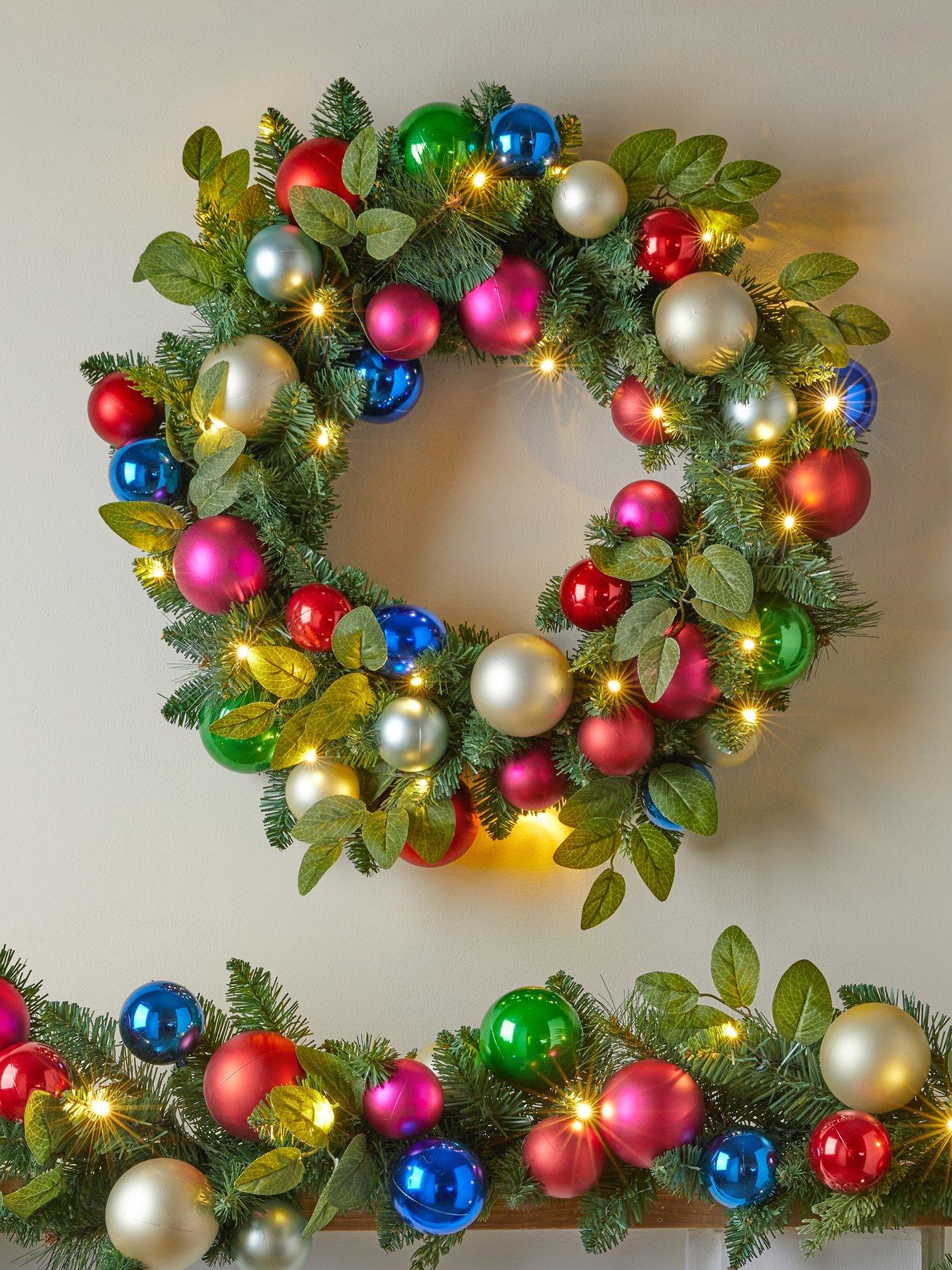 The Very Collection Light Up Baubles and Foliage Christmas Wreath