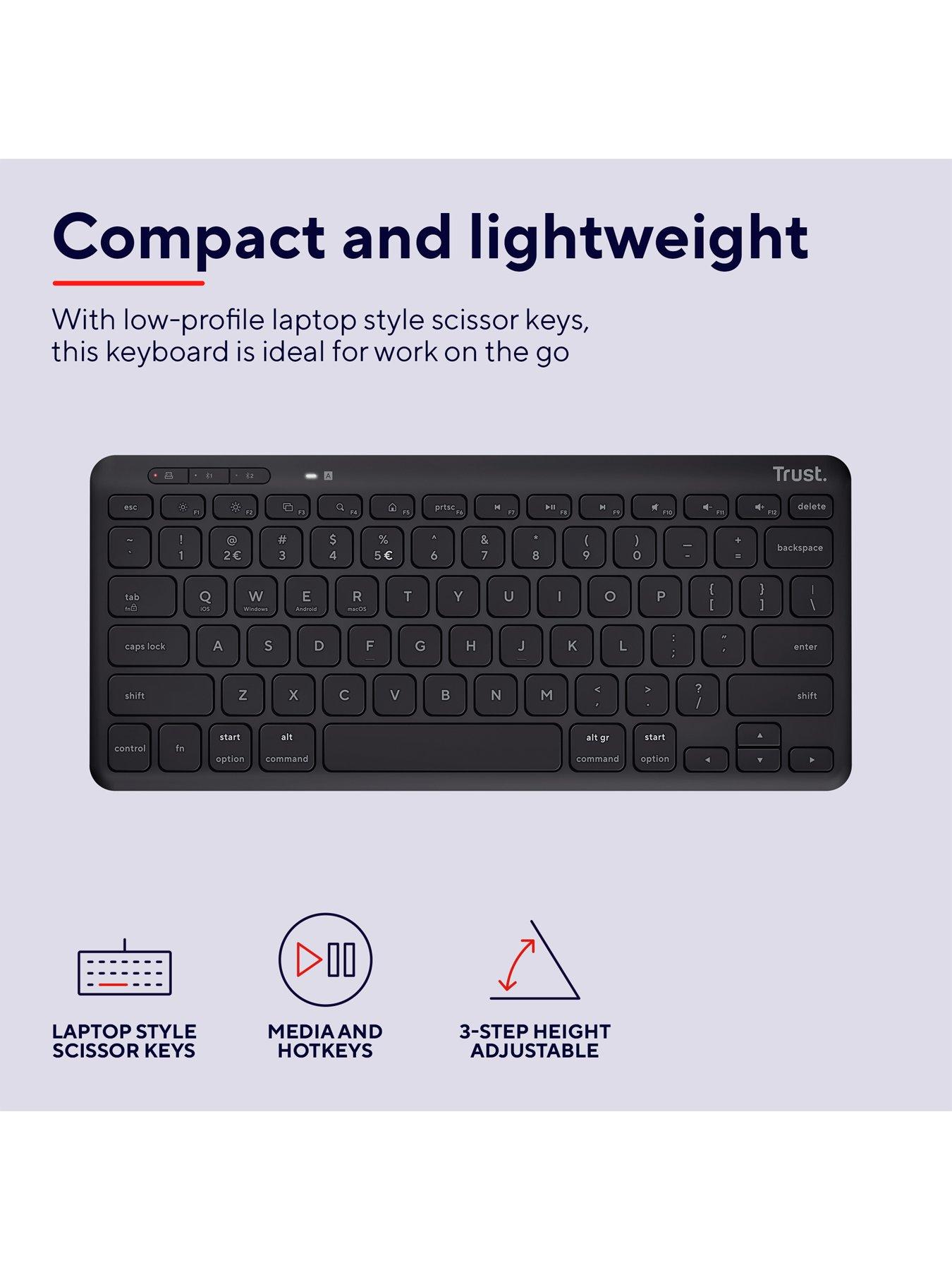 Image 6 of 8 of Trust Lyra Compact Multi-Device Wireless Keyboard for PC/ Laptop - UK Layout, Black
