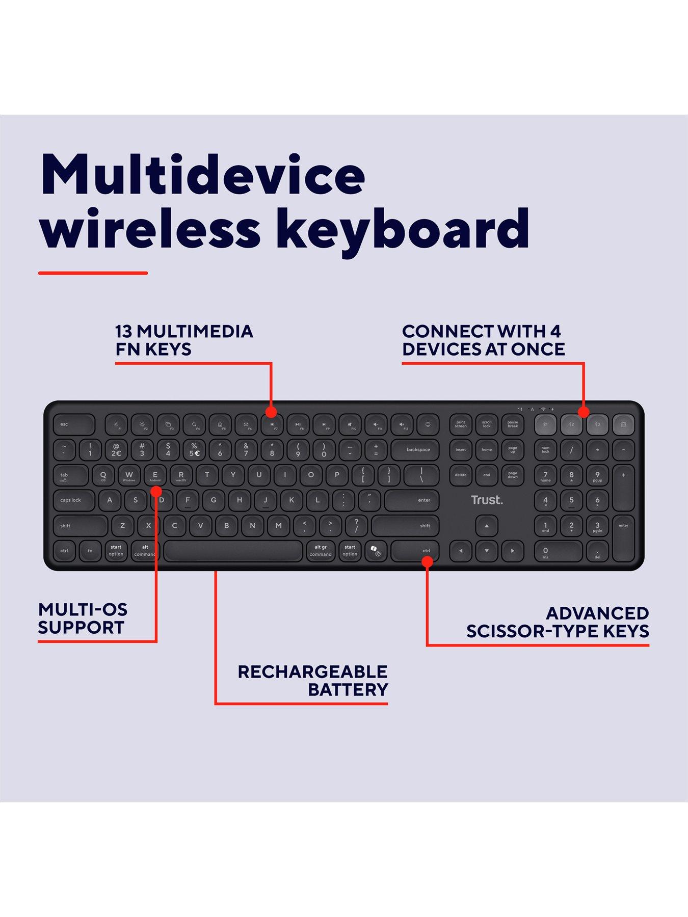 Image 2 of 8 of Trust Vaiya Multi-Device Wireless Keyboard for PC/ Laptop - UK Layout, Black