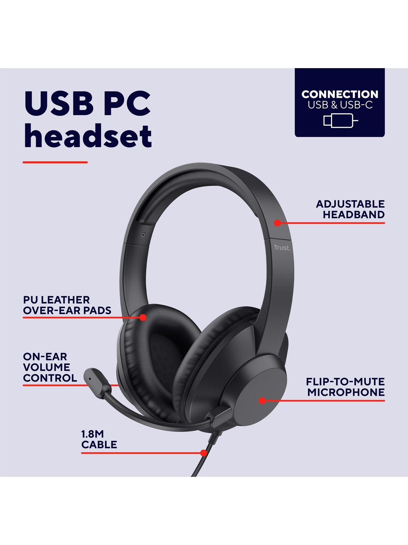Image 2 of 8 of Trust Ayda Max USB Headset - Wired Office Headset with Microphone, Black