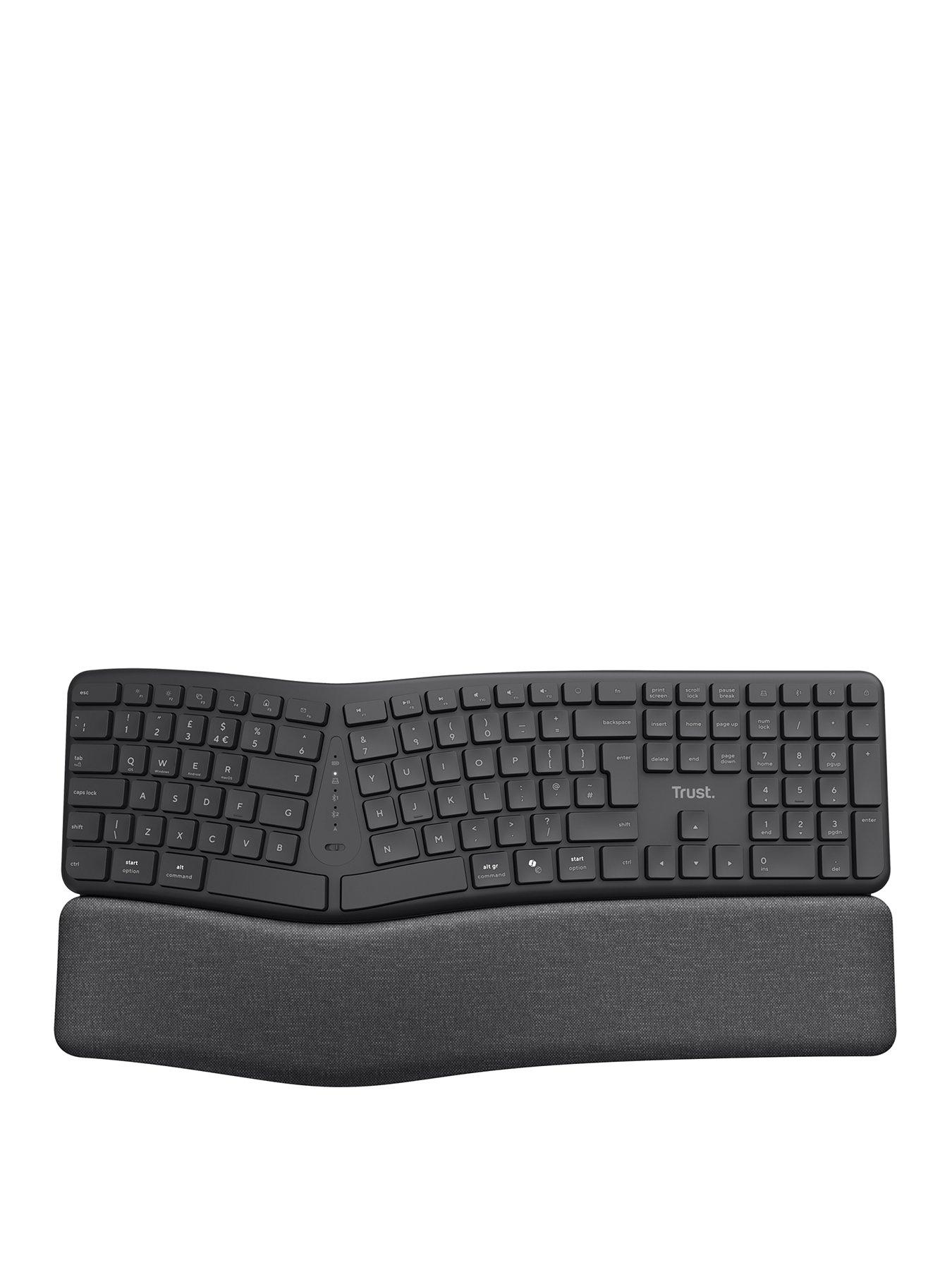 Image 1 of 8 of Trust Keyra Ergonomic Multi-Device Wireless Keyboard for PC/ Laptop - UK Layout, Black