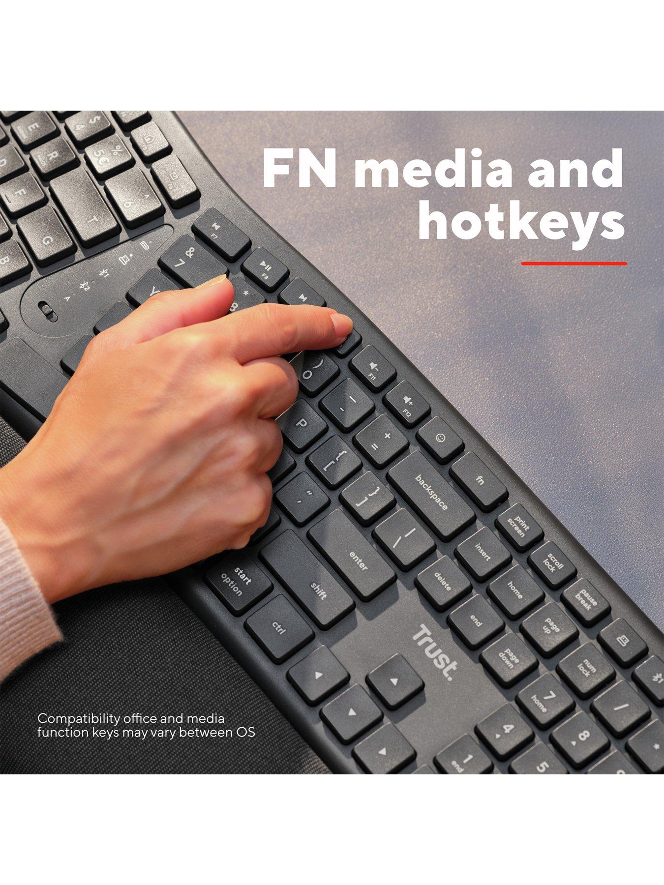 Image 6 of 8 of Trust Keyra Ergonomic Multi-Device Wireless Keyboard for PC/ Laptop - UK Layout, Black