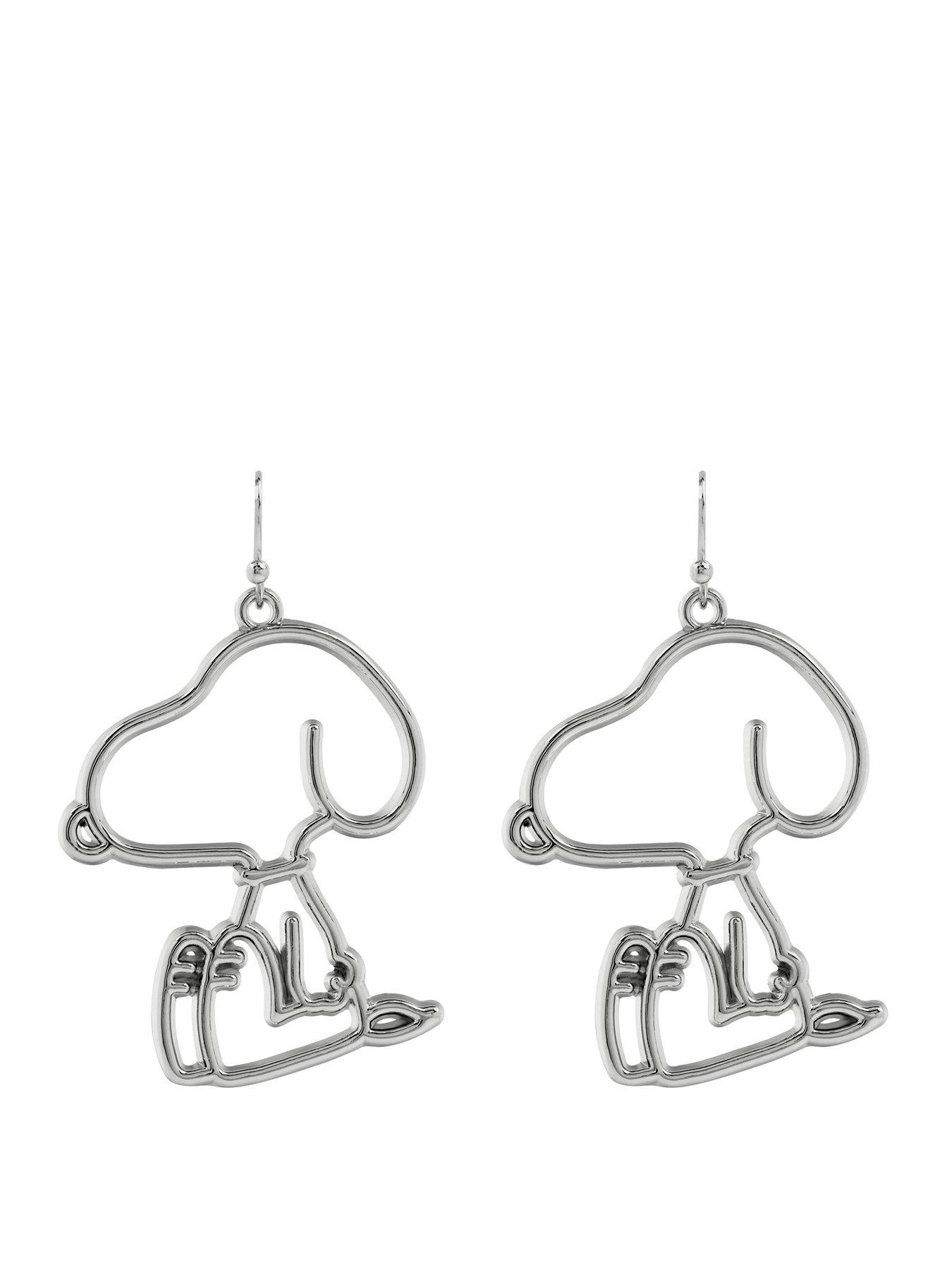Image 1 of 3 of Snoopy Peanuts Plated Hollow Drop Earrings - Silver