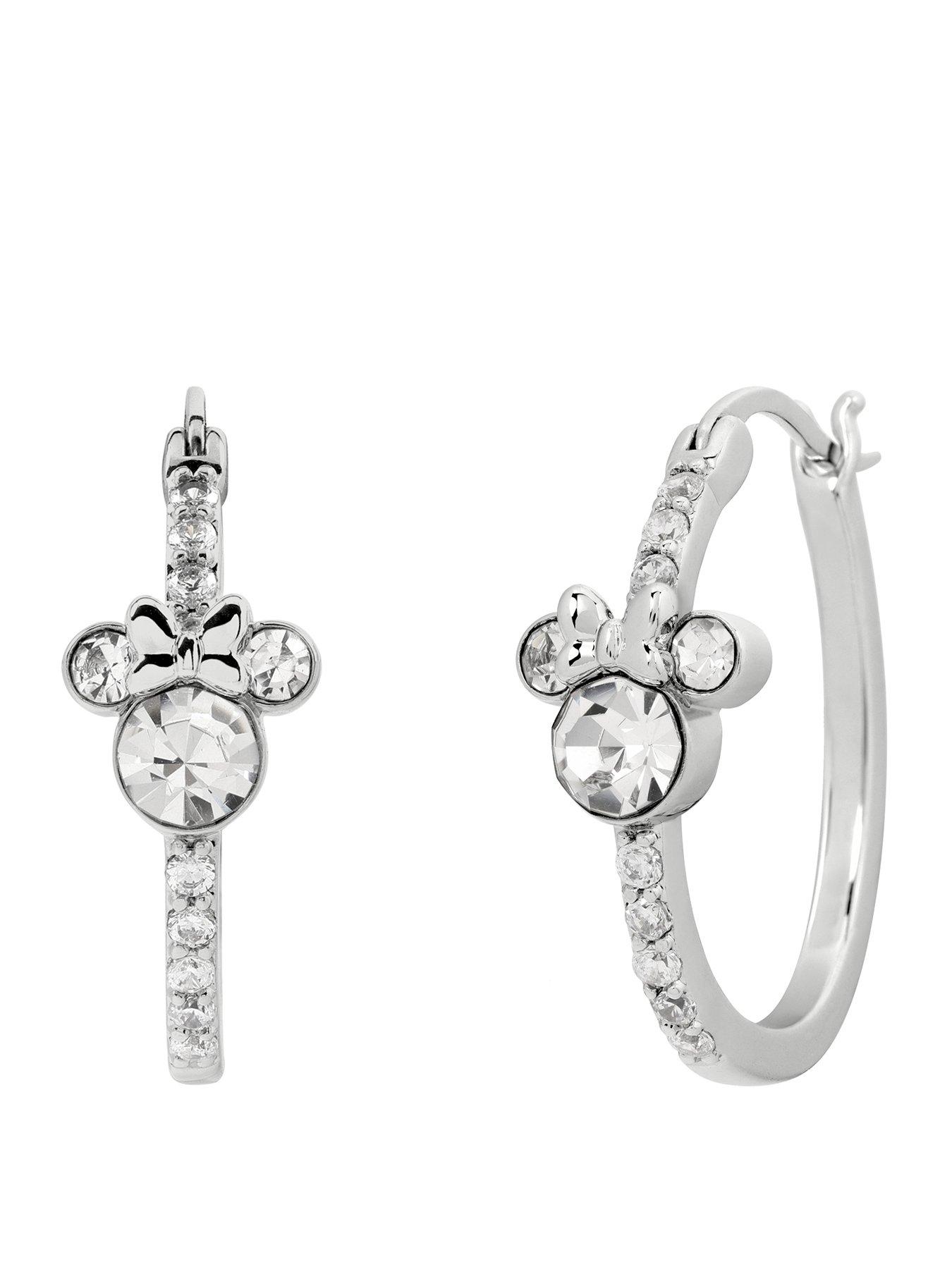 Minnie Mouse Plated Stone Set Hoop Earrings - Silver
