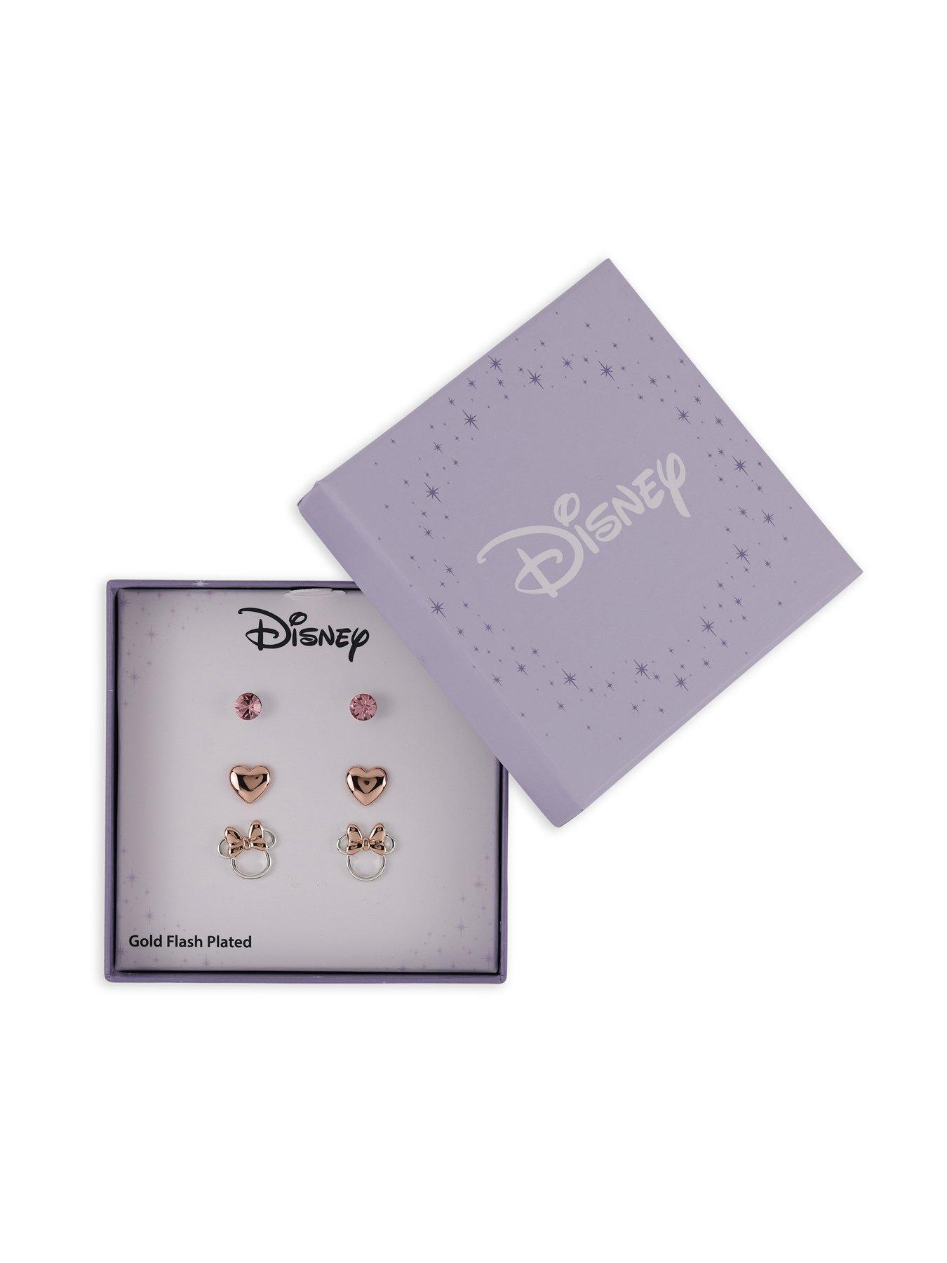 Image 2 of 2 of Minnie Mouse Brass Light Rose Crystal, Heart &amp; Stud Earrings 3Pc Set