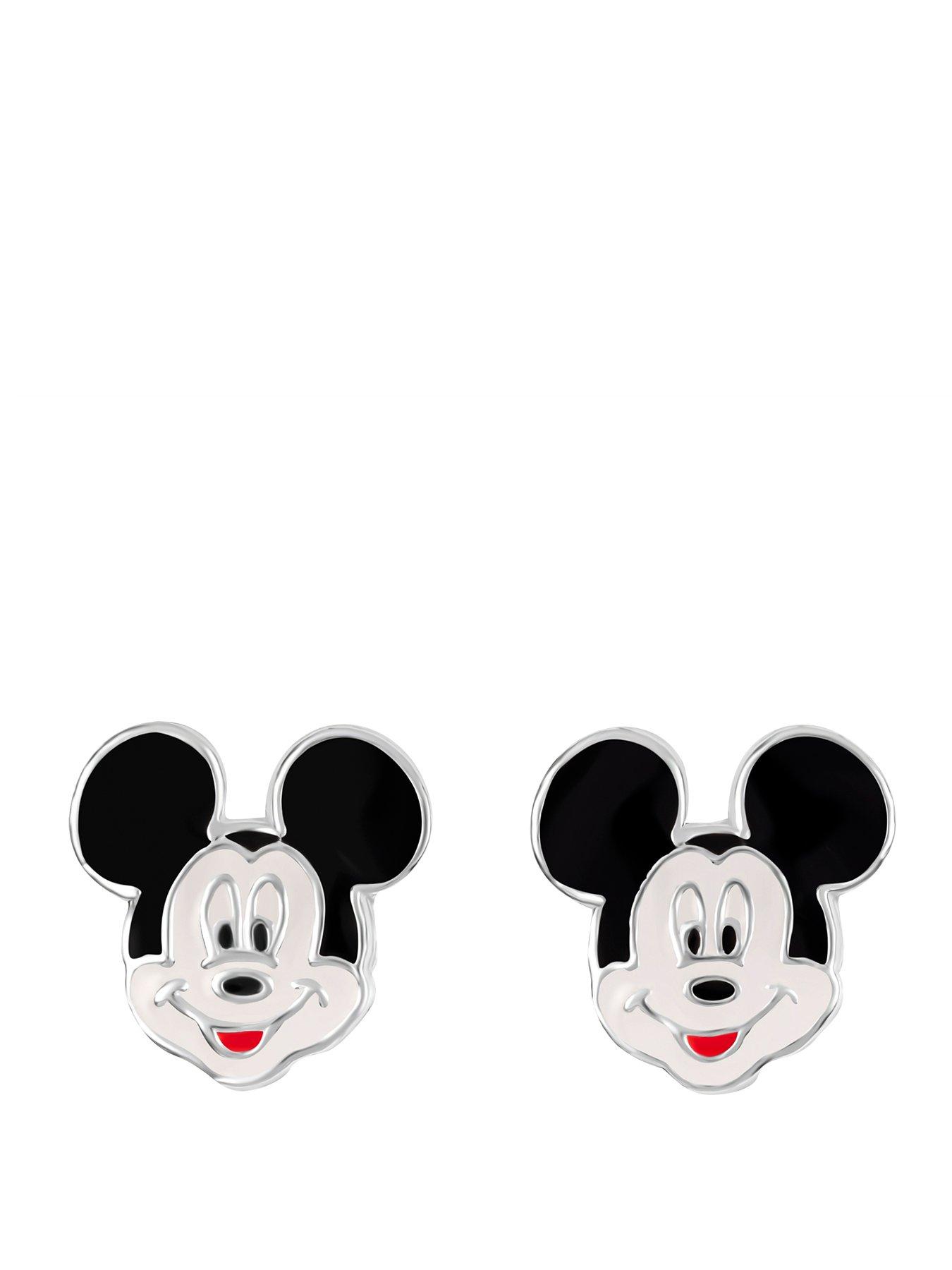Mickey Mouse Sterling Silver 925 Enamel Stamped Stud Earrings