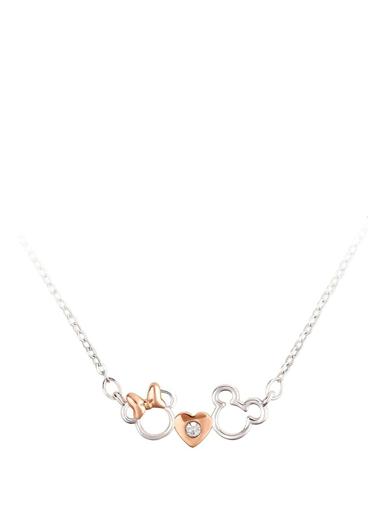 Image 1 of 3 of Mickey Mouse Mickey &amp; Minnie Necklace With Stone - Silver