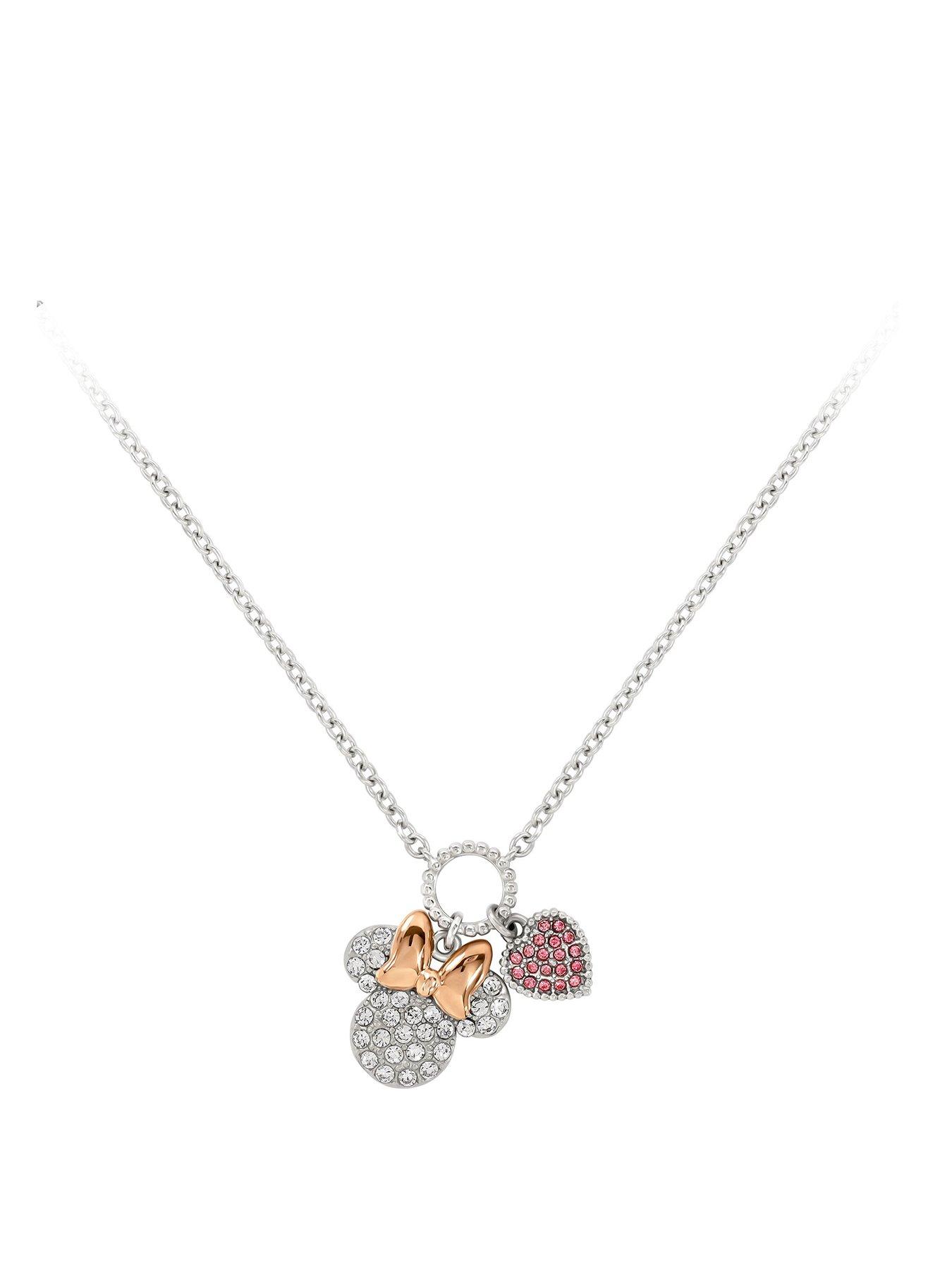 Image 1 of 3 of Mickey Mouse Minnie Necklace With Stones - Silver