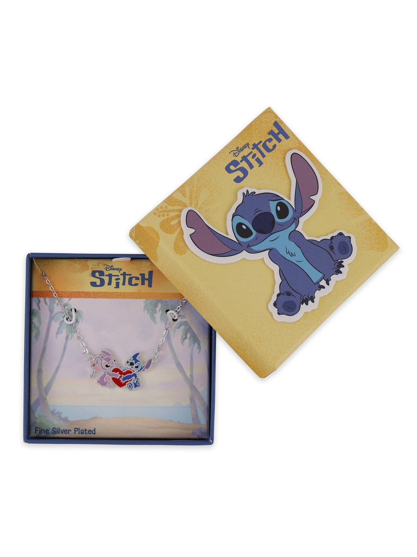 Image 2 of 2 of Disney Silver Plated 18" Stitch And Angel Enamel Heart Necklace