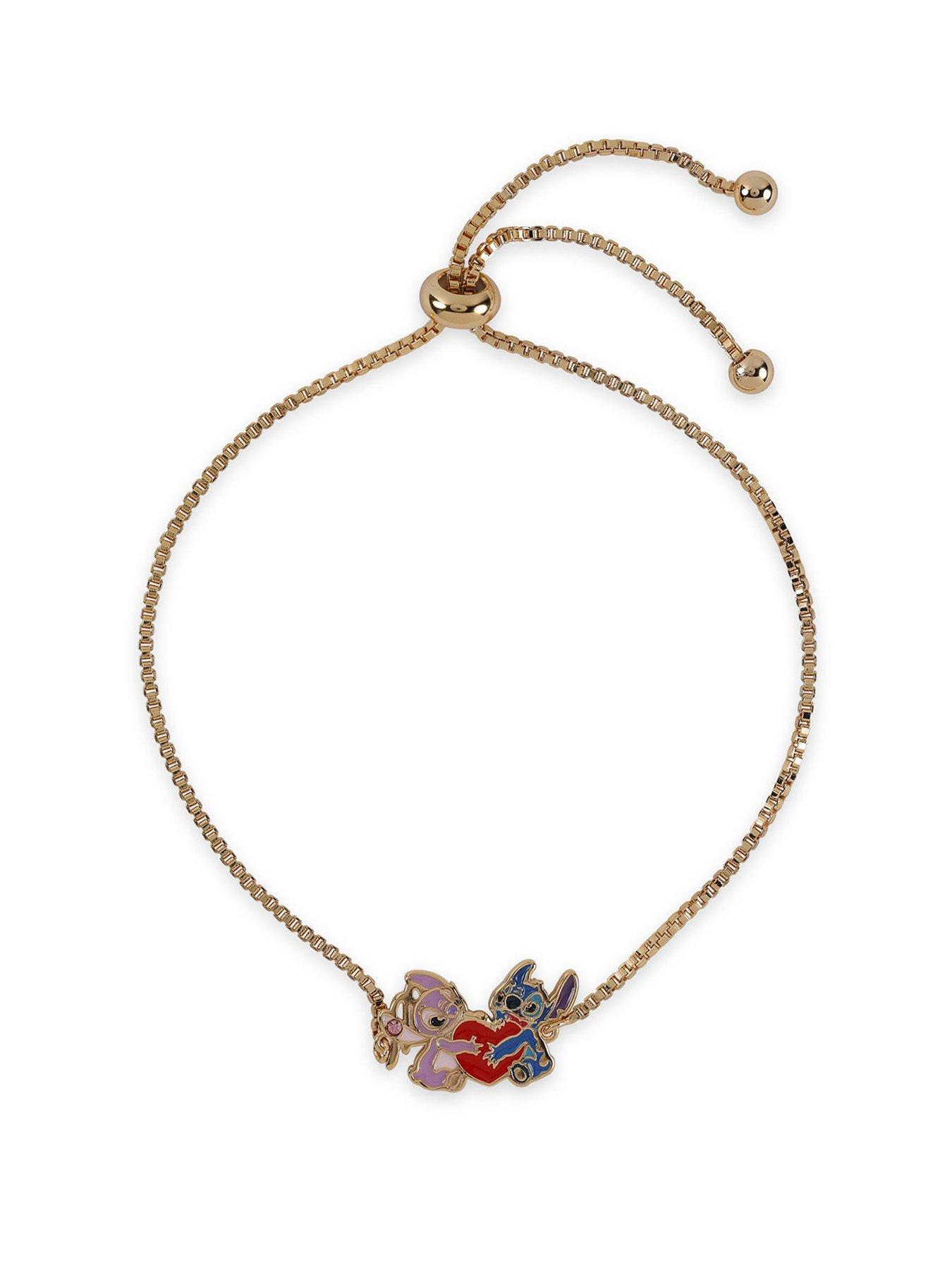 Disney Stitch Gold Plated Stitch And Angel Heart Lariat Bracelet - Multi