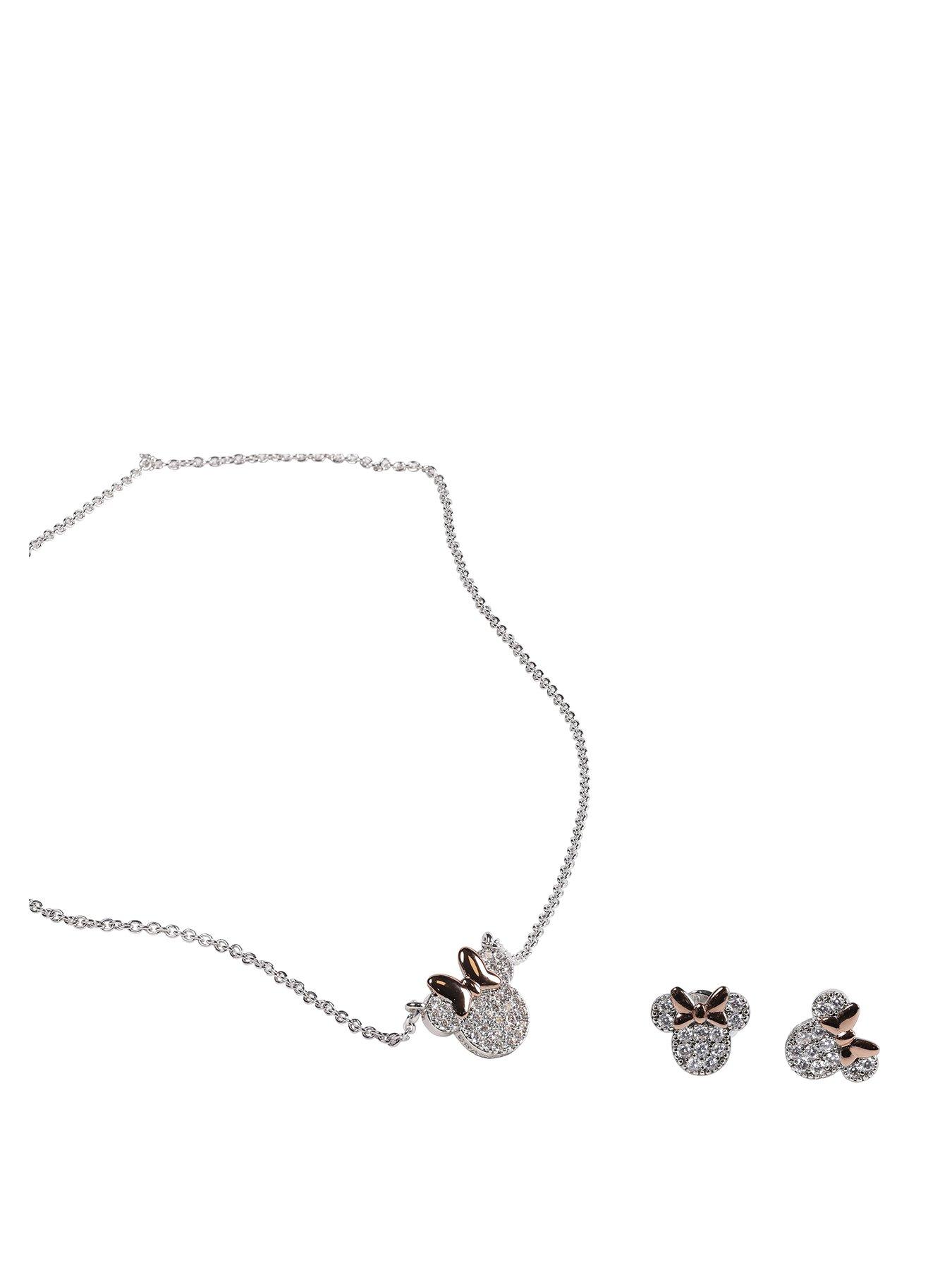 Image 1 of 4 of Minnie Mouse Disney Plated Necklace And Stud Earring Set - Silver