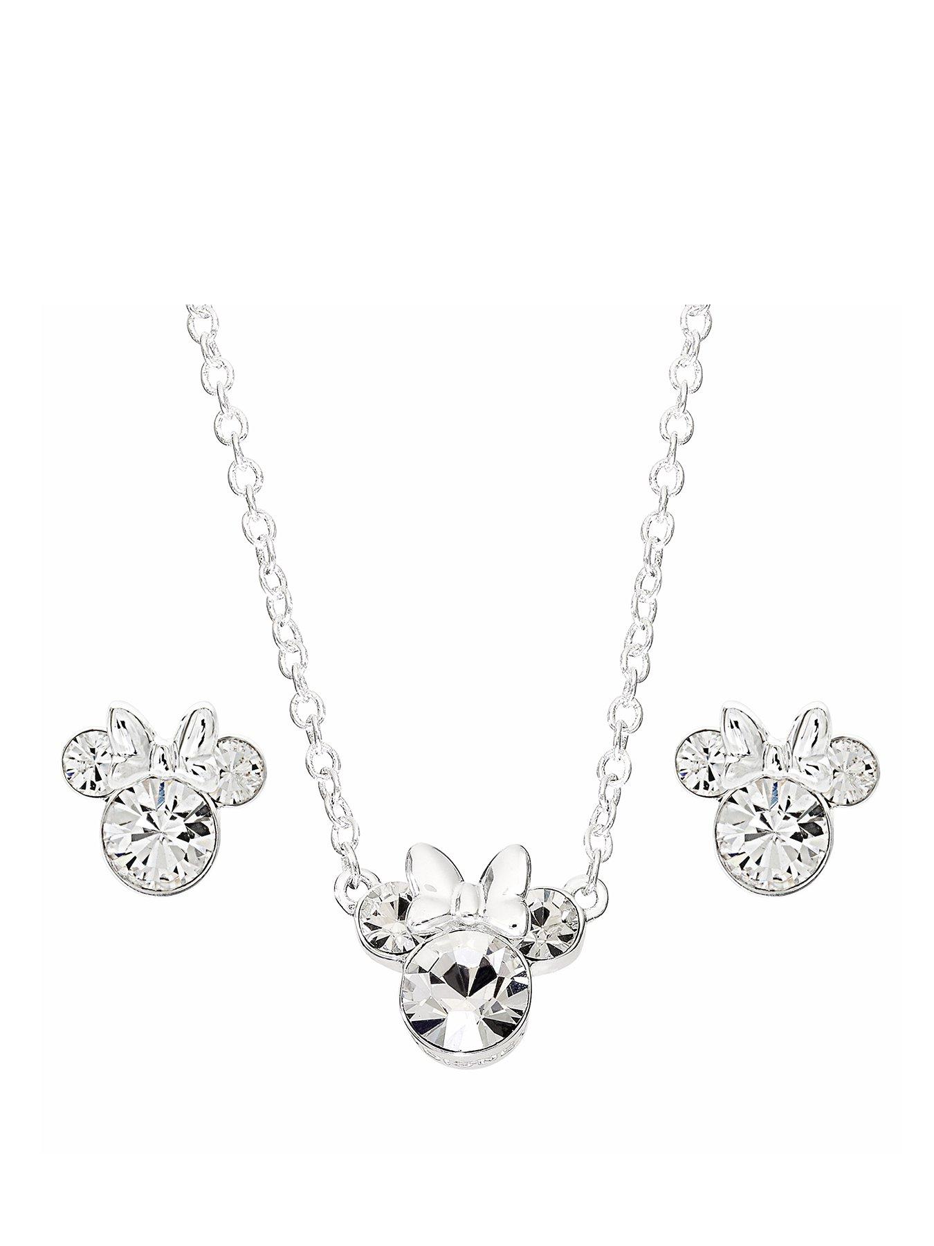 Minnie Mouse Disney Plated Necklace And Stud Earring Set - Silver