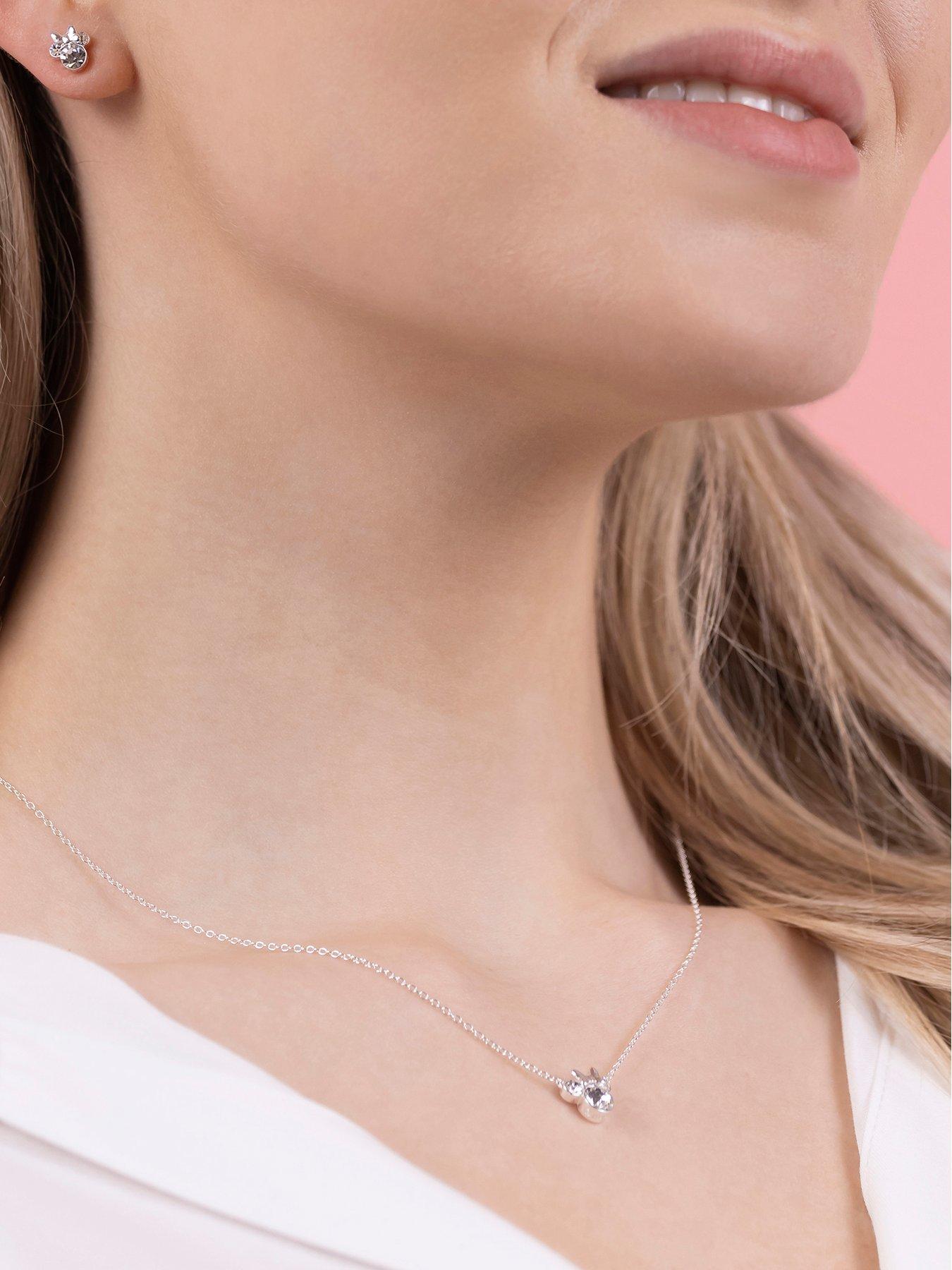 Image 3 of 4 of Minnie Mouse Disney Plated Necklace And Stud Earring Set - Silver