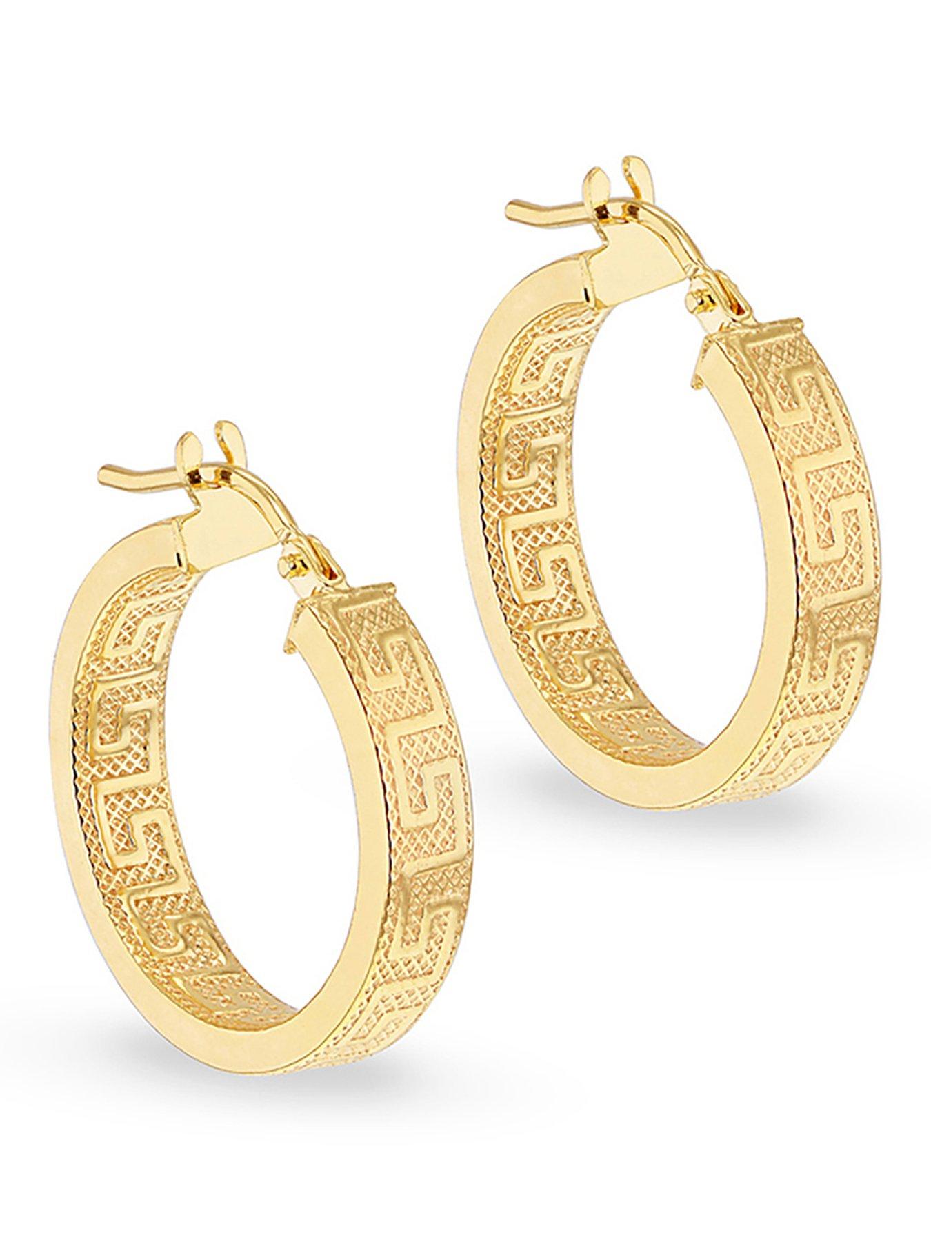 The Love Collection 9Ct Yellow Gold 20mm Greek Pattern Hoop Earrings